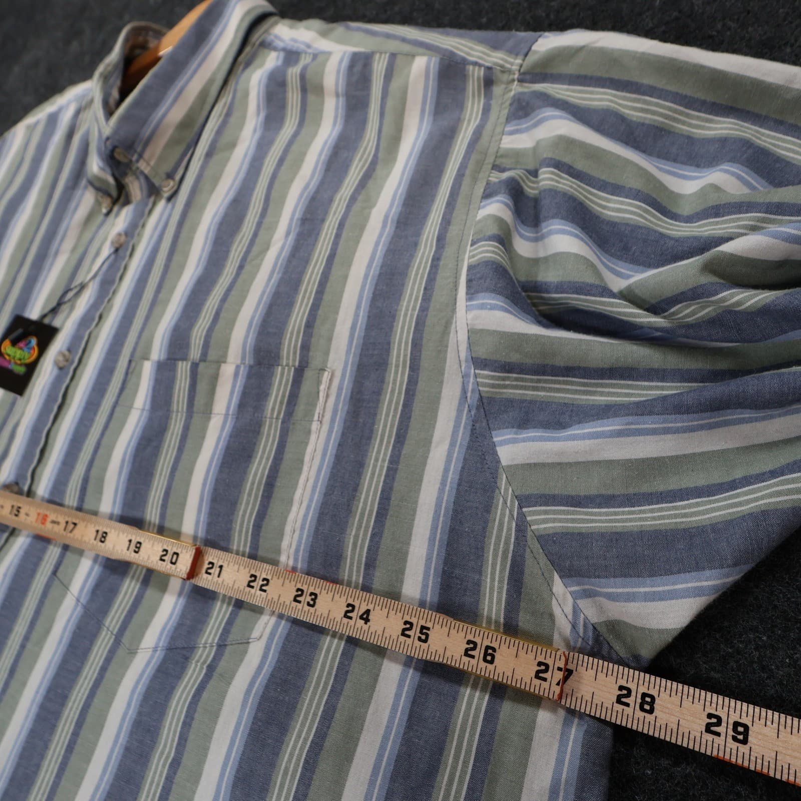 Honors Button Up Mens XXL Blue Excellent Vintage Striped Short Sleeve Shirt - Thumbnail 4
