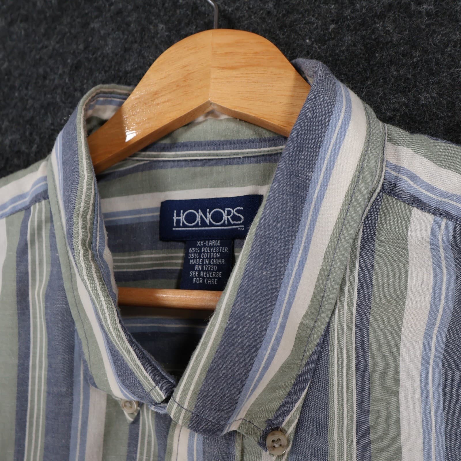 Honors Button Up Mens XXL Blue Excellent Vintage Striped Short Sleeve Shirt - Thumbnail 8