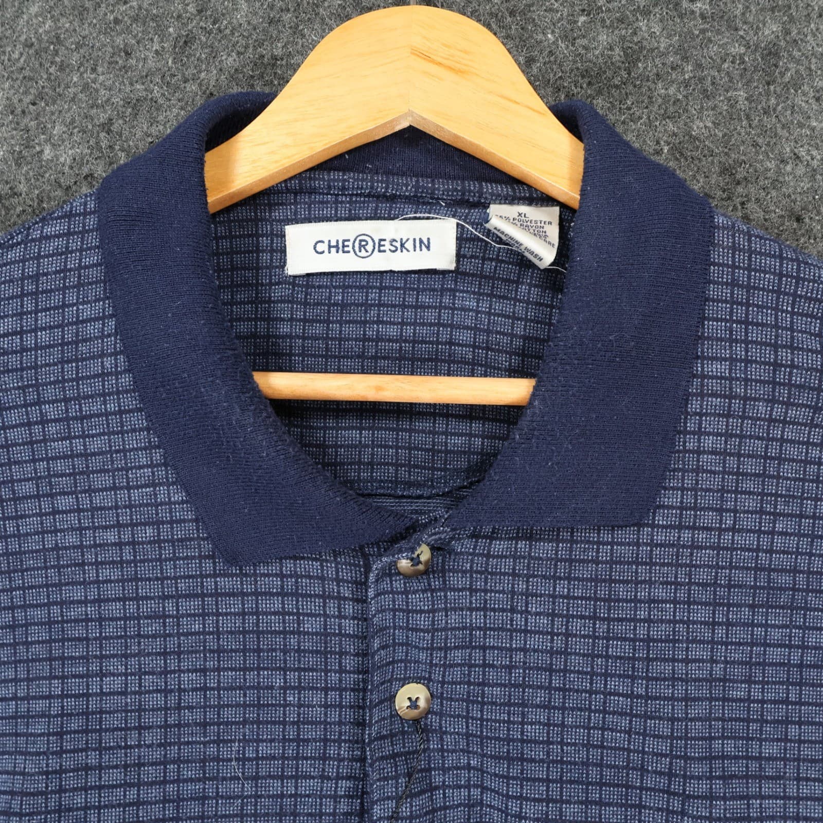 Chereskin Polo Mens XL Blue Excellent Grid Textured Short Sleeve Shirt - Thumbnail 9