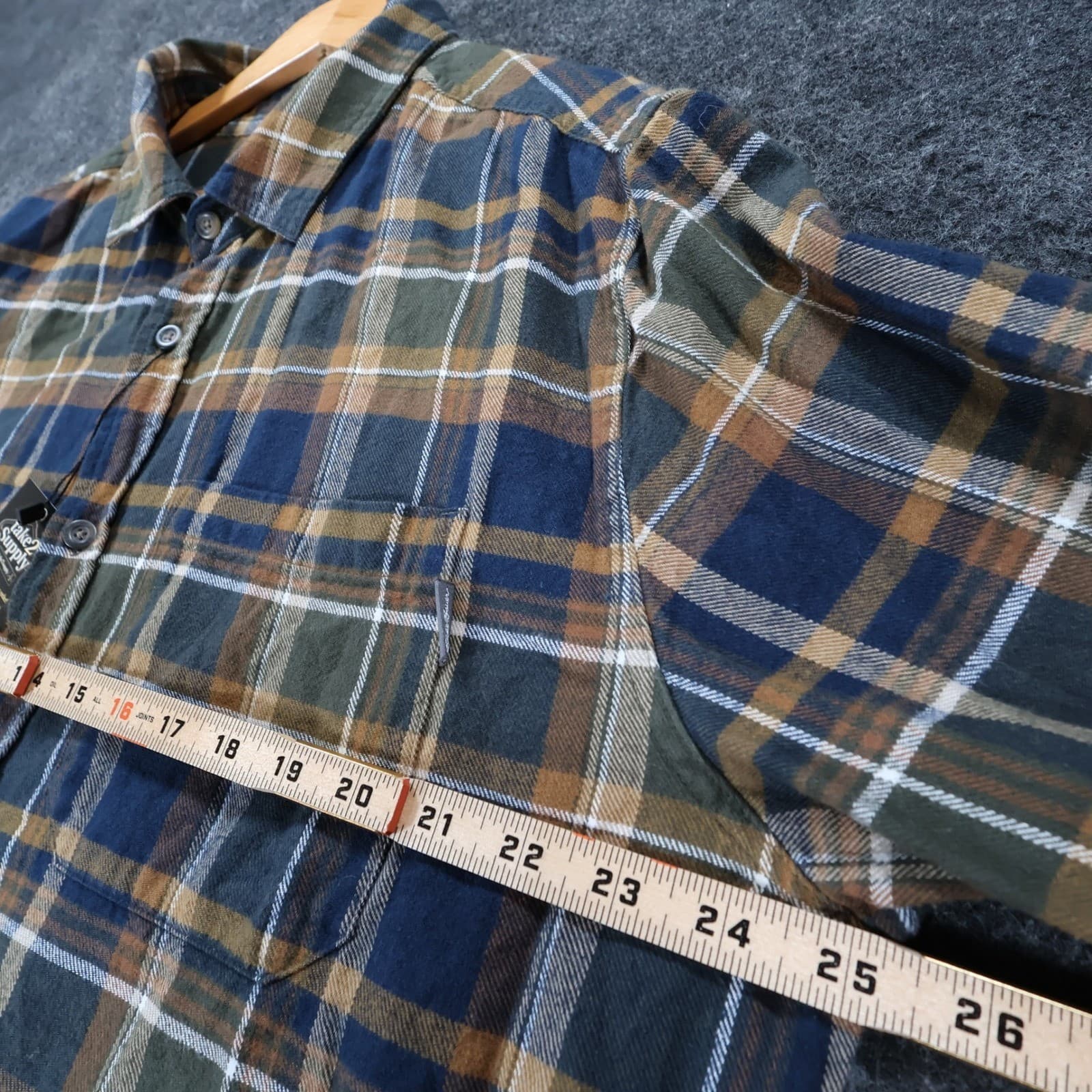 Eddie Bauer Flannel Mens XL Blue Brown Excellent Plaid Cotton Button Up - Thumbnail 3