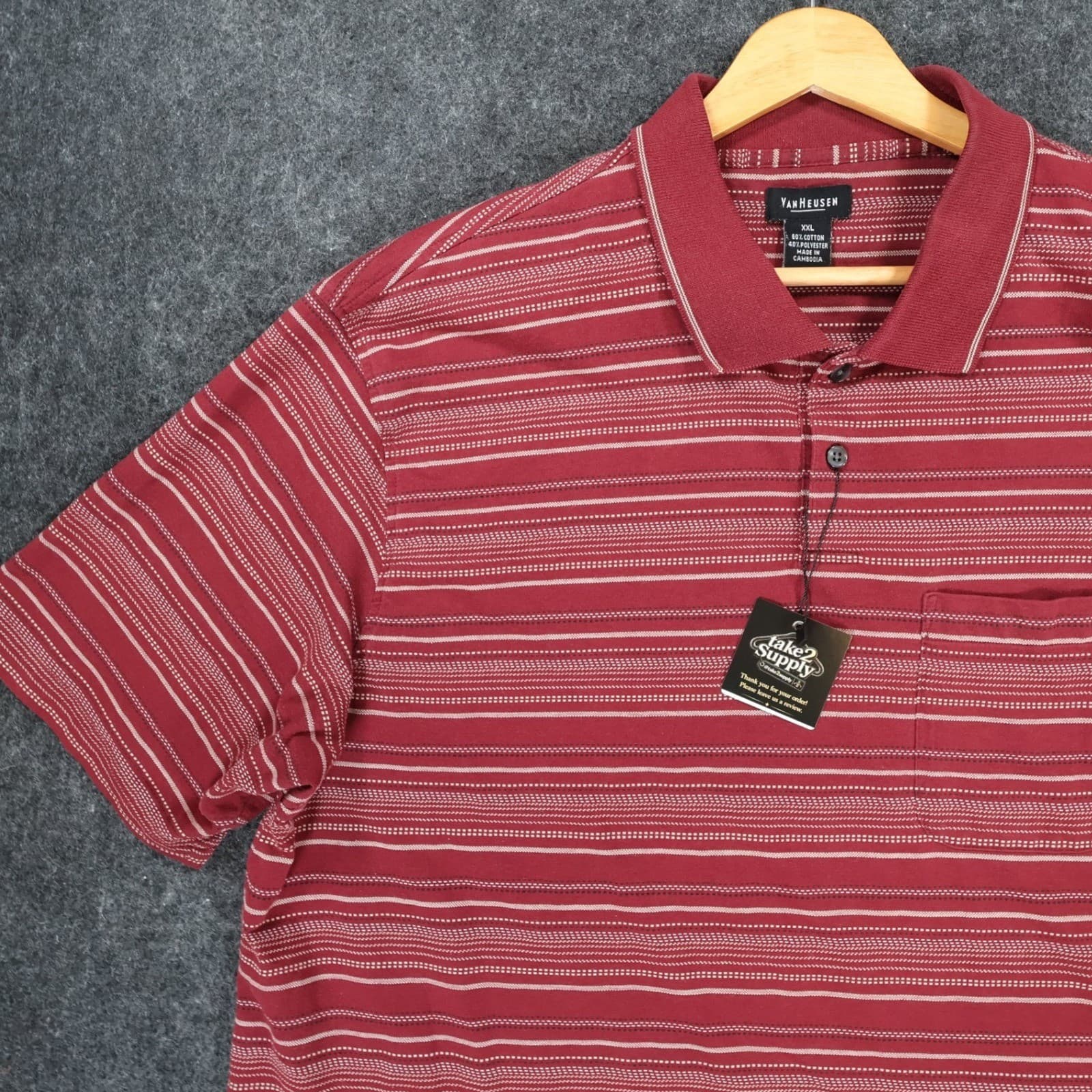 Van Heusen Polo Mens XXL Red Excellent Striped Short Sleeve Pocket Shirt - Thumbnail 9