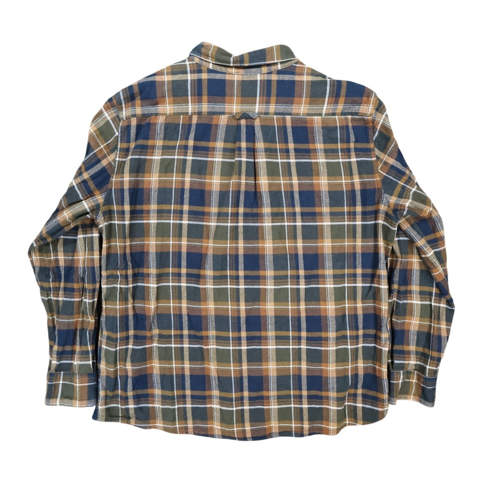 Eddie Bauer Flannel Mens XL Blue Brown Excellent Plaid Cotton Button Up - Thumbnail 2