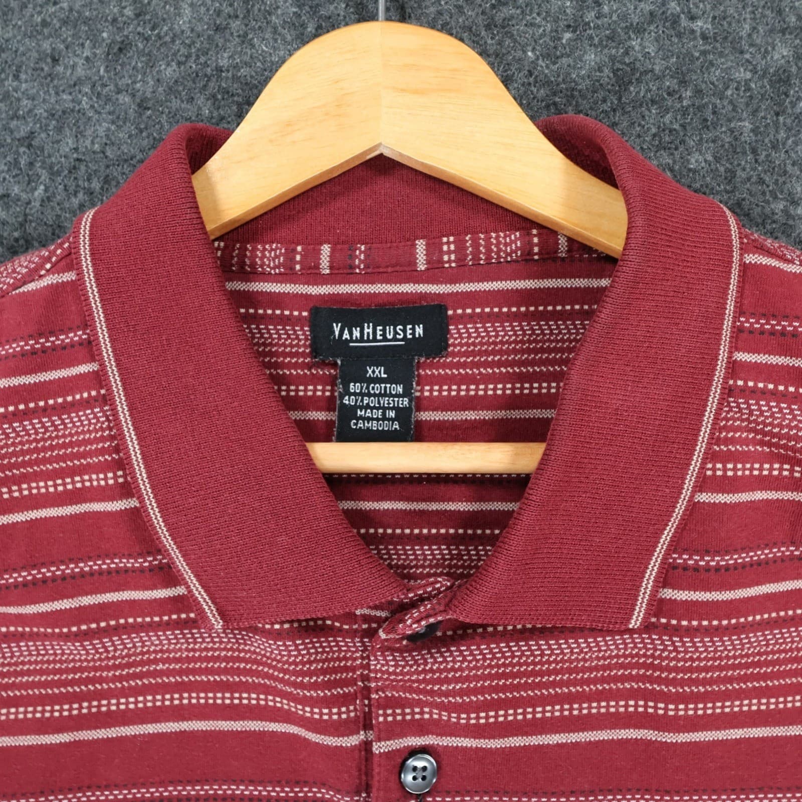 Van Heusen Polo Mens XXL Red Excellent Striped Short Sleeve Pocket Shirt - Thumbnail 8
