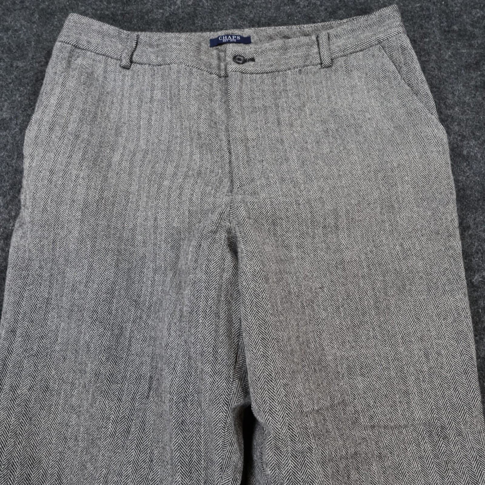 Chaps Dress Pants Womens 12 Gray Excellent Herringbone 100% Wool - Thumbnail 10