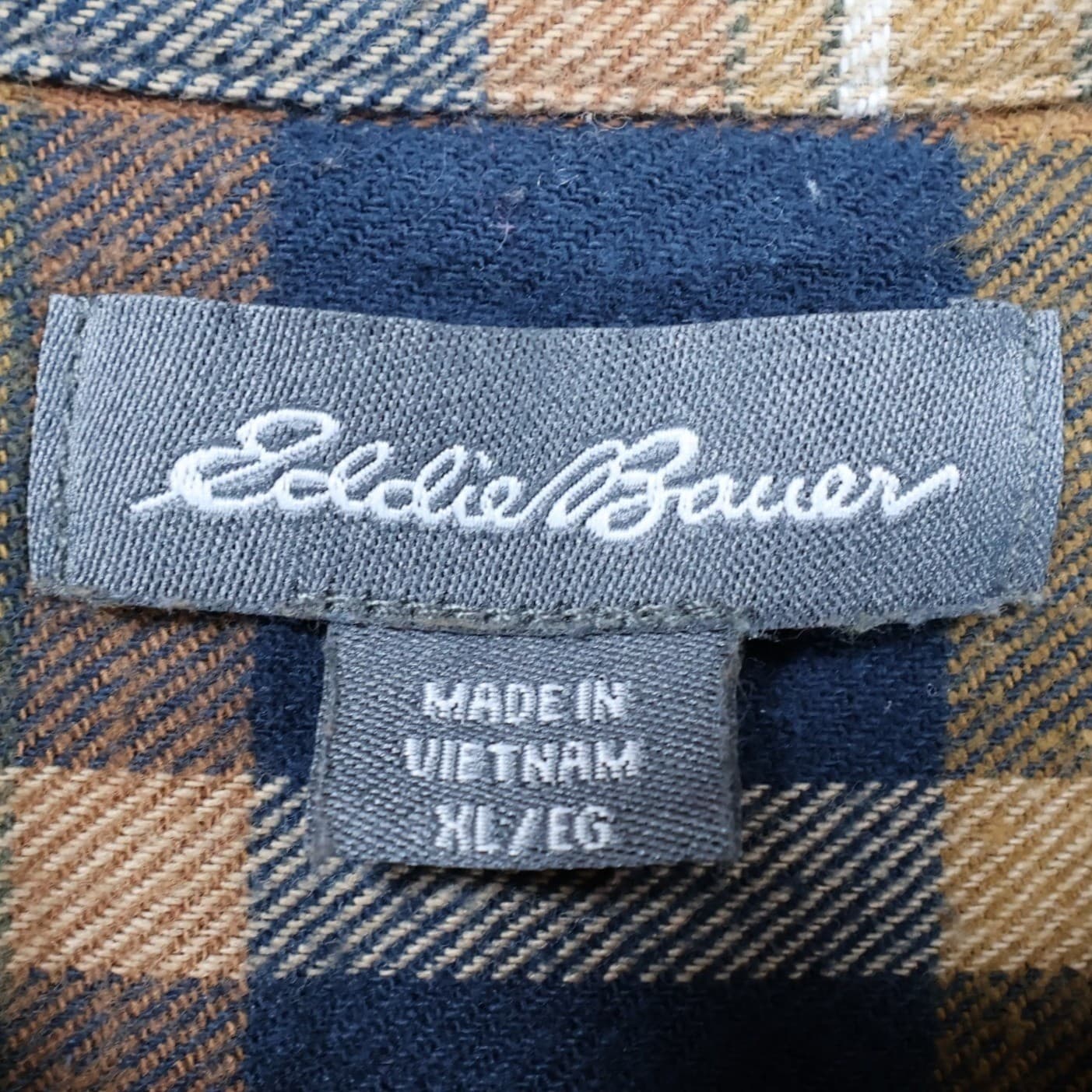 Eddie Bauer Flannel Mens XL Blue Brown Excellent Plaid Cotton Button Up - Thumbnail 7