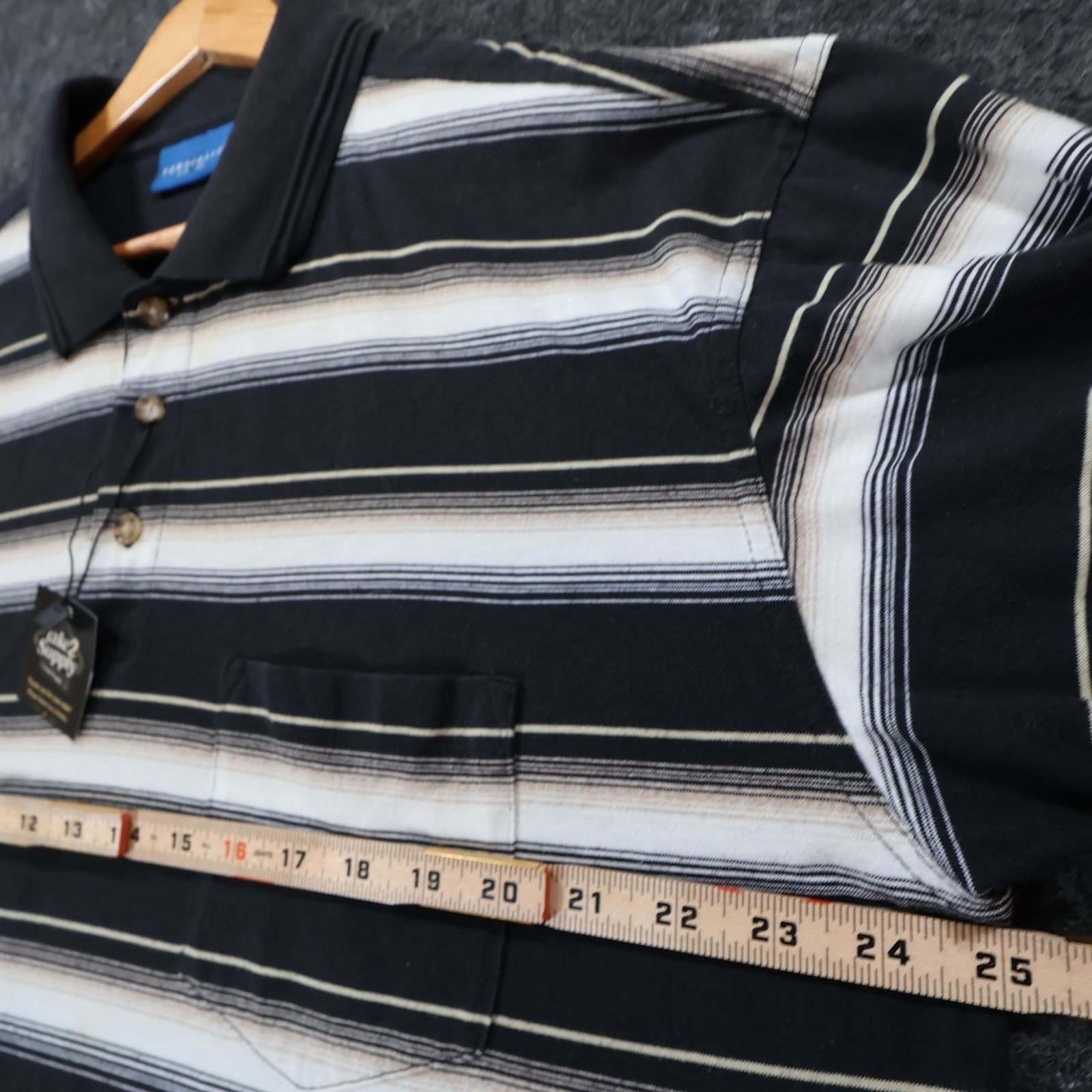Towncraft Polo Mens XLT Black Excellent Striped Pocket Short Sleeve - Thumbnail 4