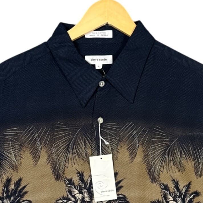 Pierre Cardin Men's XL Tropical Palm Tree Print Short Sleeve Button Down Shirt - Thumbnail 4