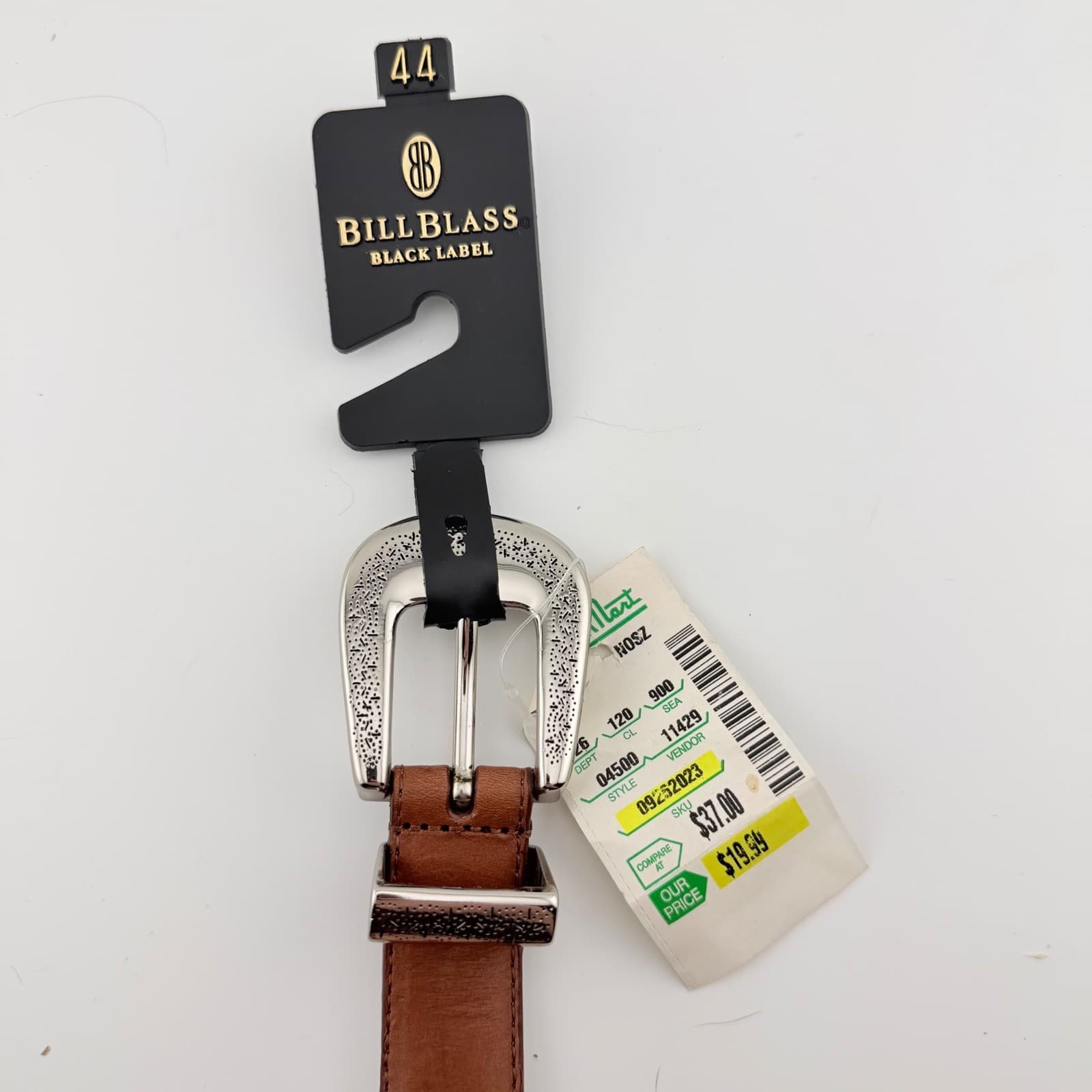 Bill Blass Belt Mens 44 Cognac Leather Western Silver Engraved Buckle New 50in - Thumbnail 3
