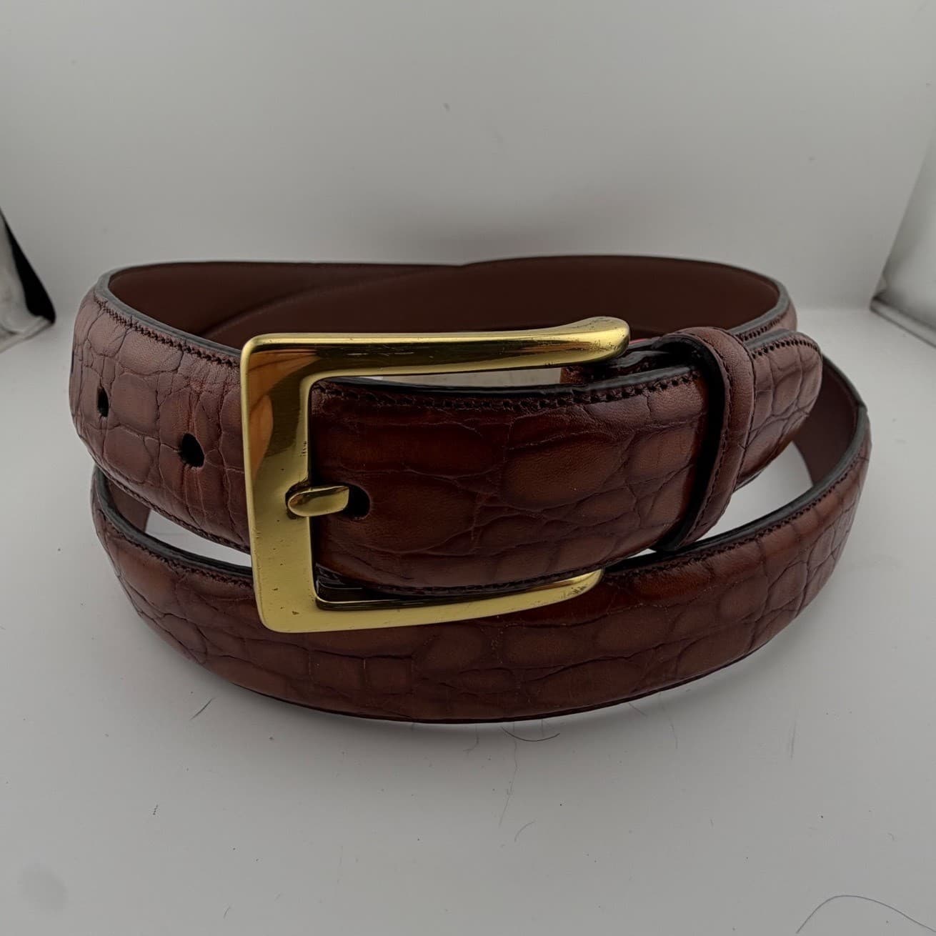 Roundtree & Yorke Belt Mens 46 50in Italian Calfskin Crocodile Embossed Dress - Thumbnail 2