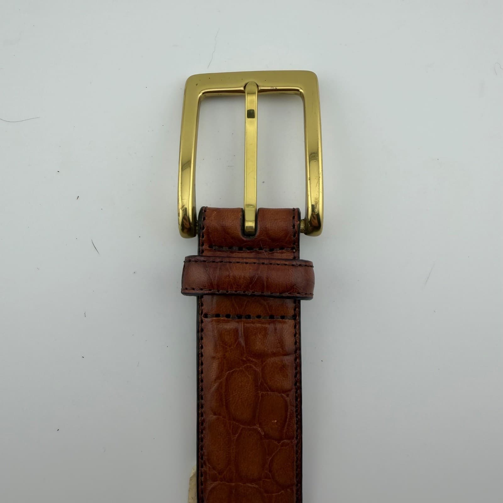 Roundtree & Yorke Belt Mens 46 50in Italian Calfskin Crocodile Embossed Dress - Thumbnail 5