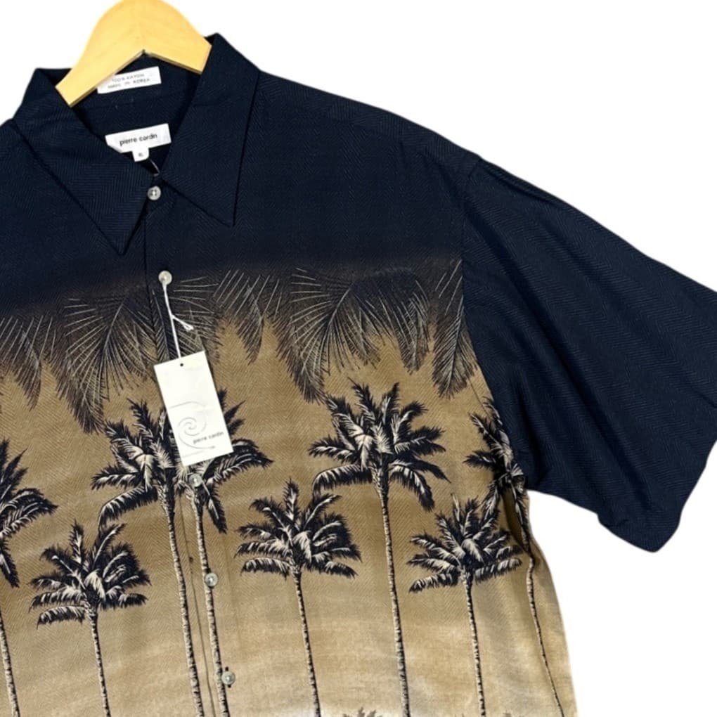 Pierre Cardin Men's XL Tropical Palm Tree Print Short Sleeve Button Down Shirt - Thumbnail 3