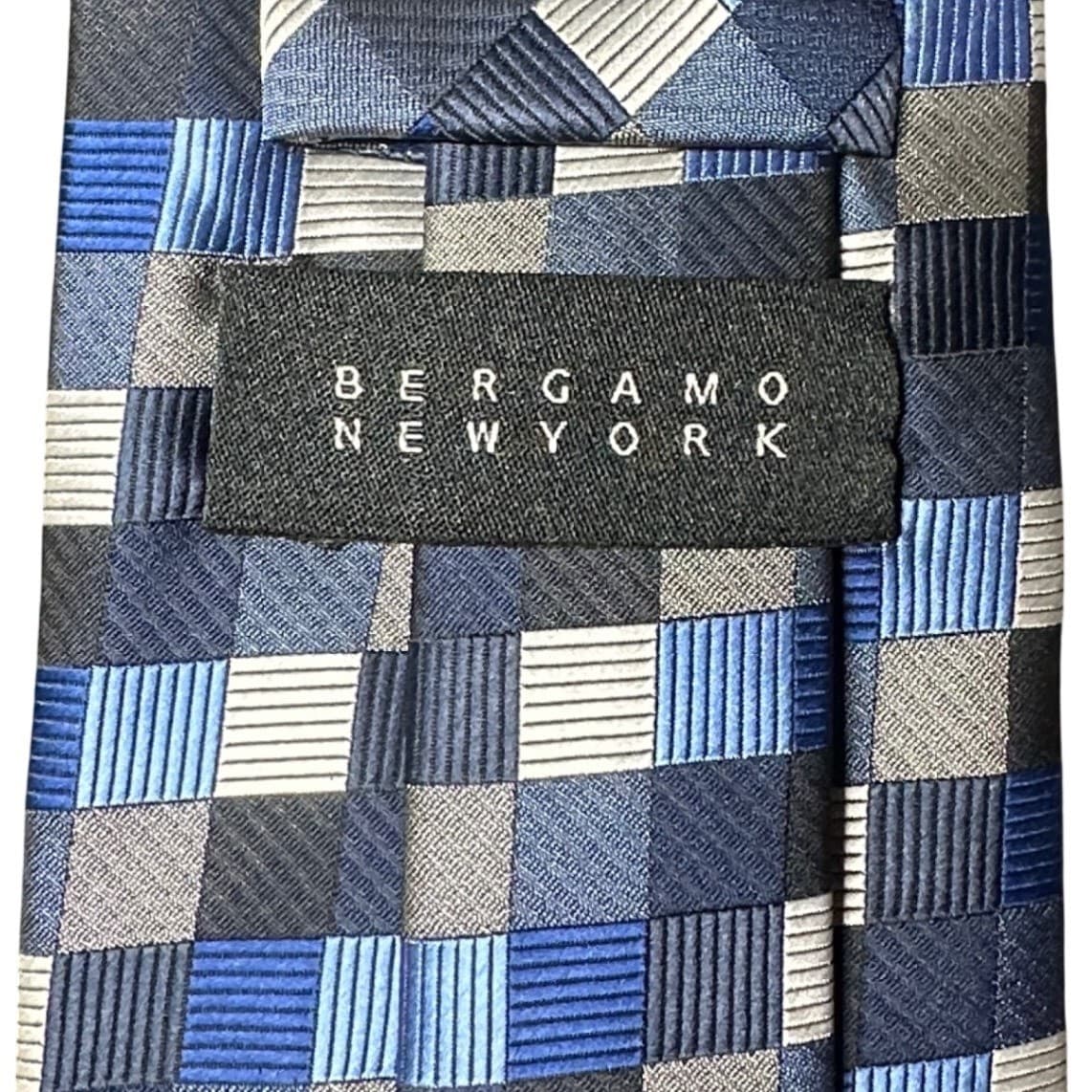Bergamo New York Mens Blue Grey Plaid Silk Necktie Tie - Thumbnail 4
