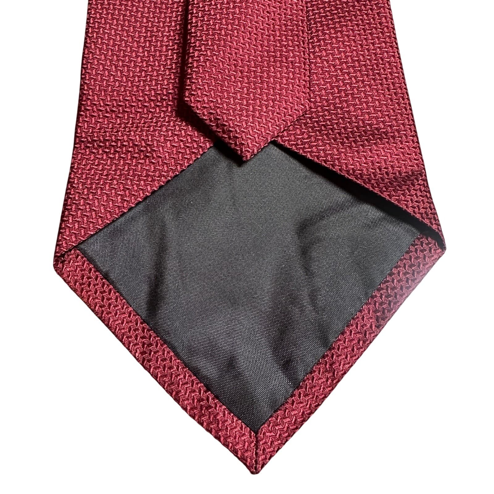 Van Heusen Necktie Mens 58" Burgundy Textured 100% Silk Handmade Tie - Thumbnail 4