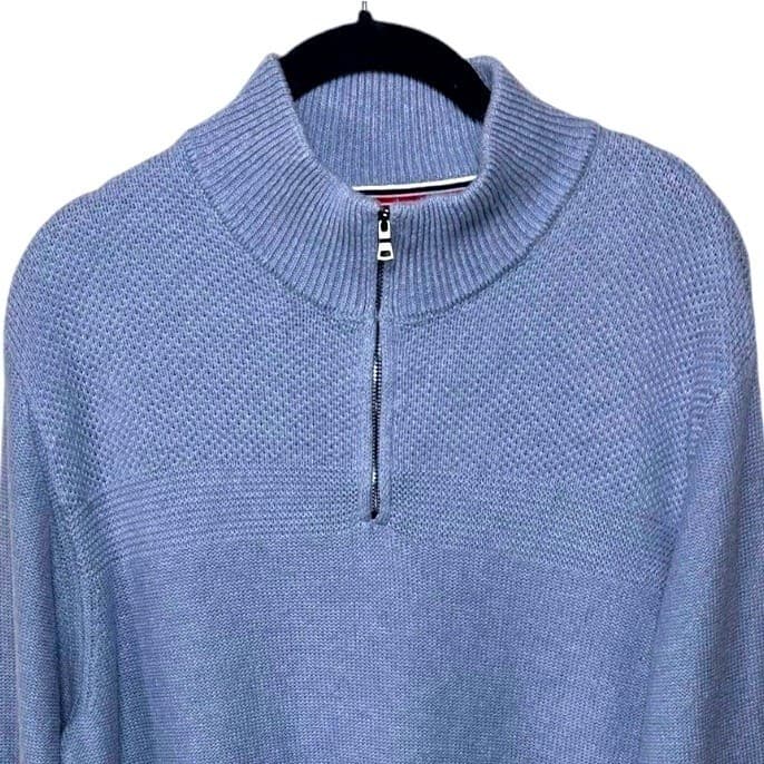 Flag & Anthem Men's Light Blue Waffle Knit Quarter Zip Pullover Sweater Size M - Thumbnail 5