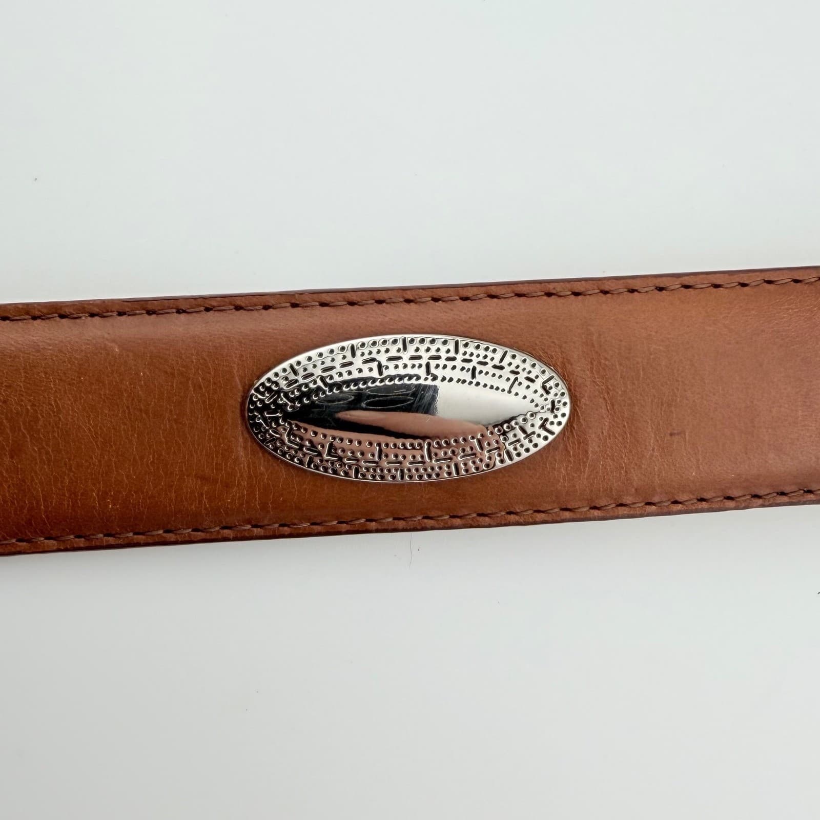 Bill Blass Belt Mens 44 Cognac Leather Western Silver Engraved Buckle New 50in - Thumbnail 5