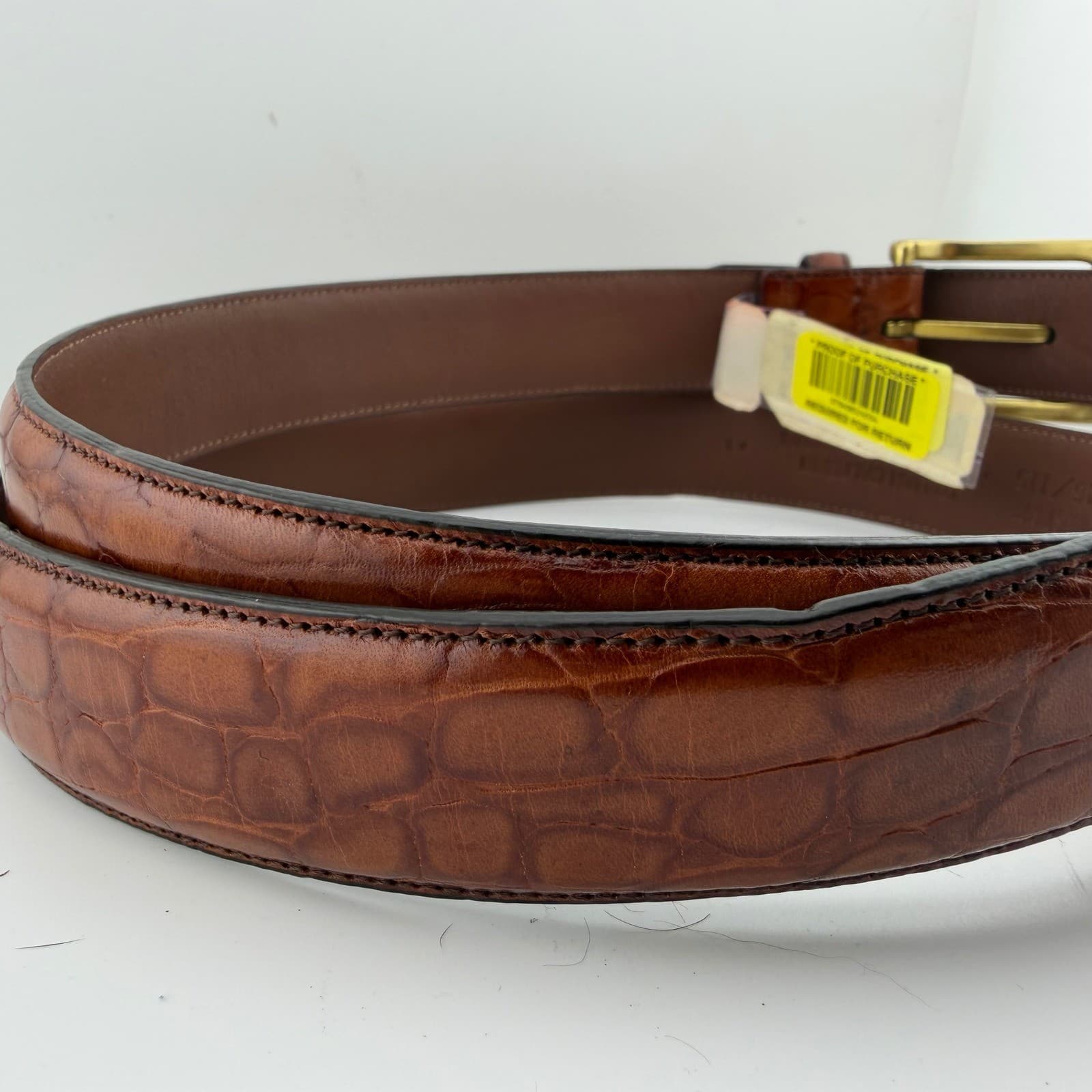 Roundtree & Yorke Belt Mens 46 50in Italian Calfskin Crocodile Embossed Dress - Thumbnail 3