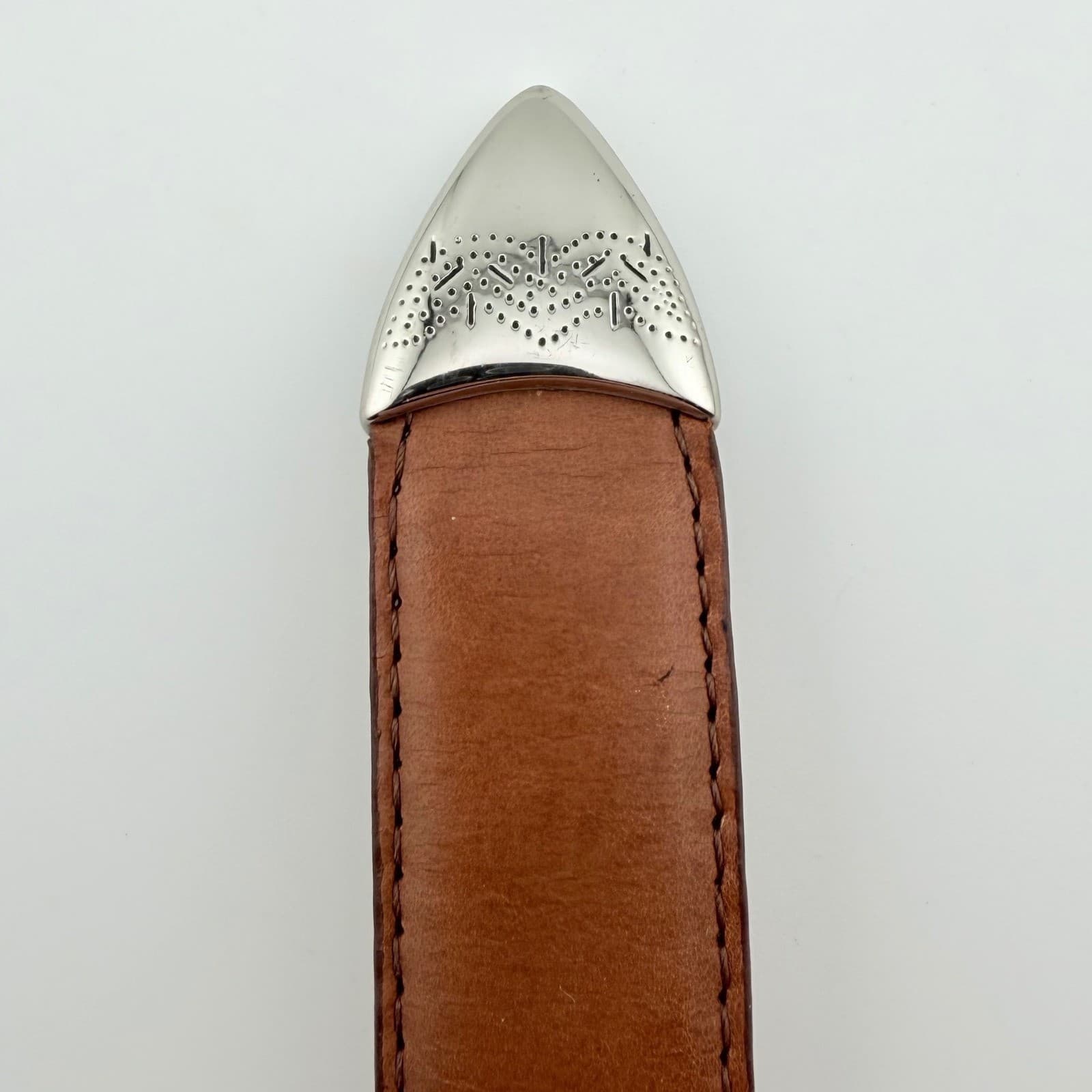 Bill Blass Belt Mens 44 Cognac Leather Western Silver Engraved Buckle New 50in - Thumbnail 4