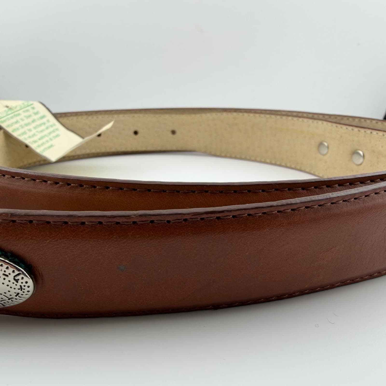 Bill Blass Belt Mens 44 Cognac Leather Western Silver Engraved Buckle New 50in - Thumbnail 2