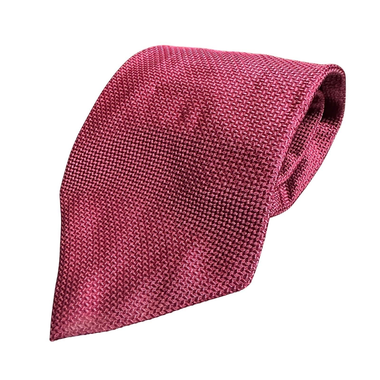 Van Heusen Necktie Mens 58" Burgundy Textured 100% Silk Handmade Tie - Thumbnail 6