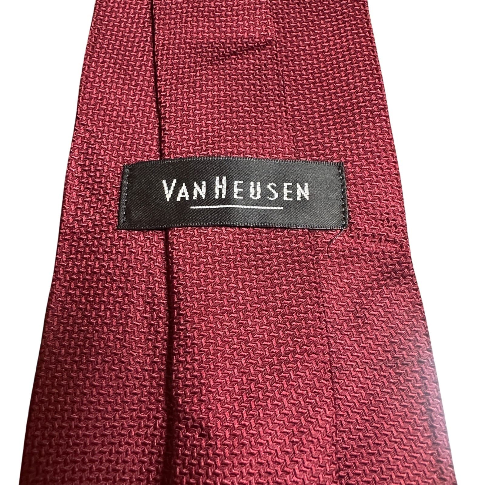 Van Heusen Necktie Mens 58" Burgundy Textured 100% Silk Handmade Tie - Thumbnail 7