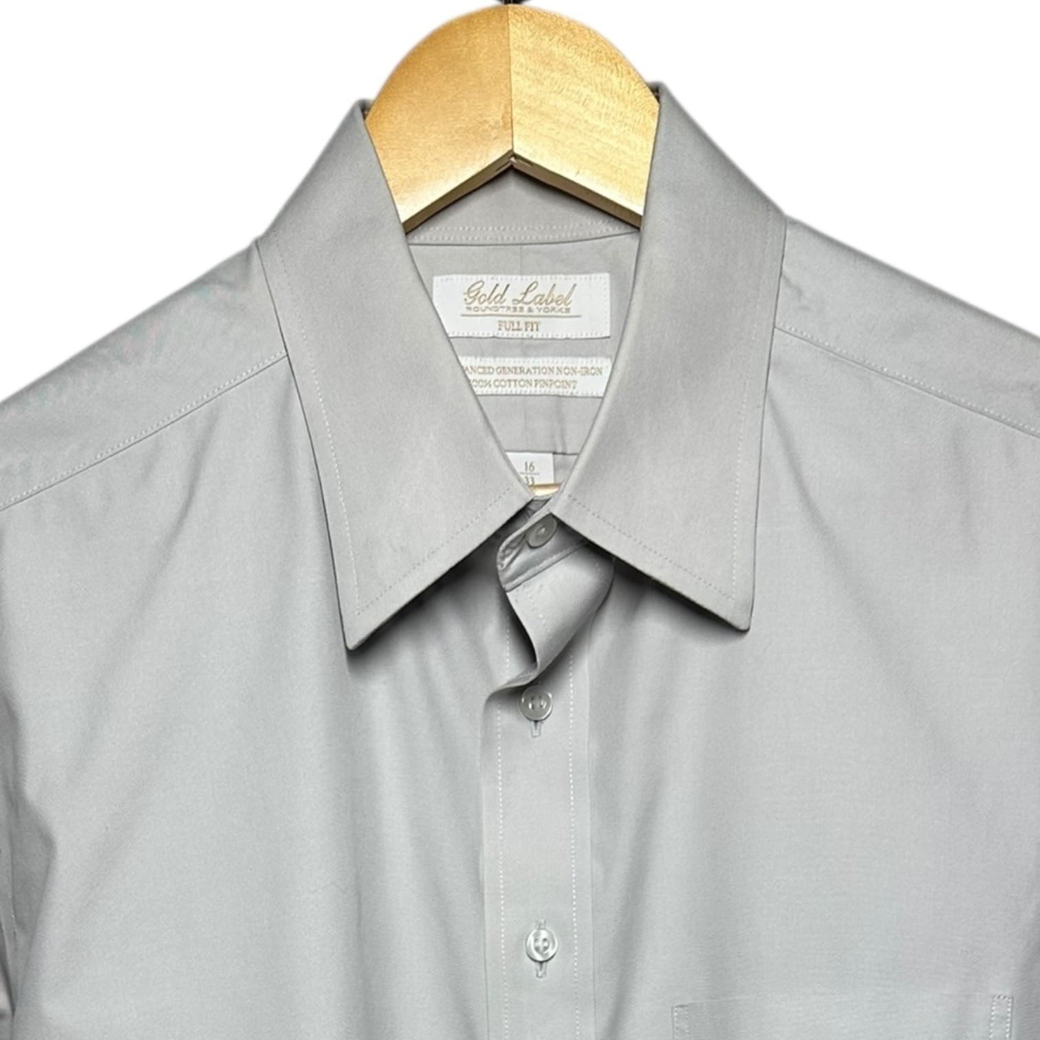 Gold Label Roundtree & Yorke Men's Grey Non-Iron Dress Shirt Large 16-33 - Thumbnail 2