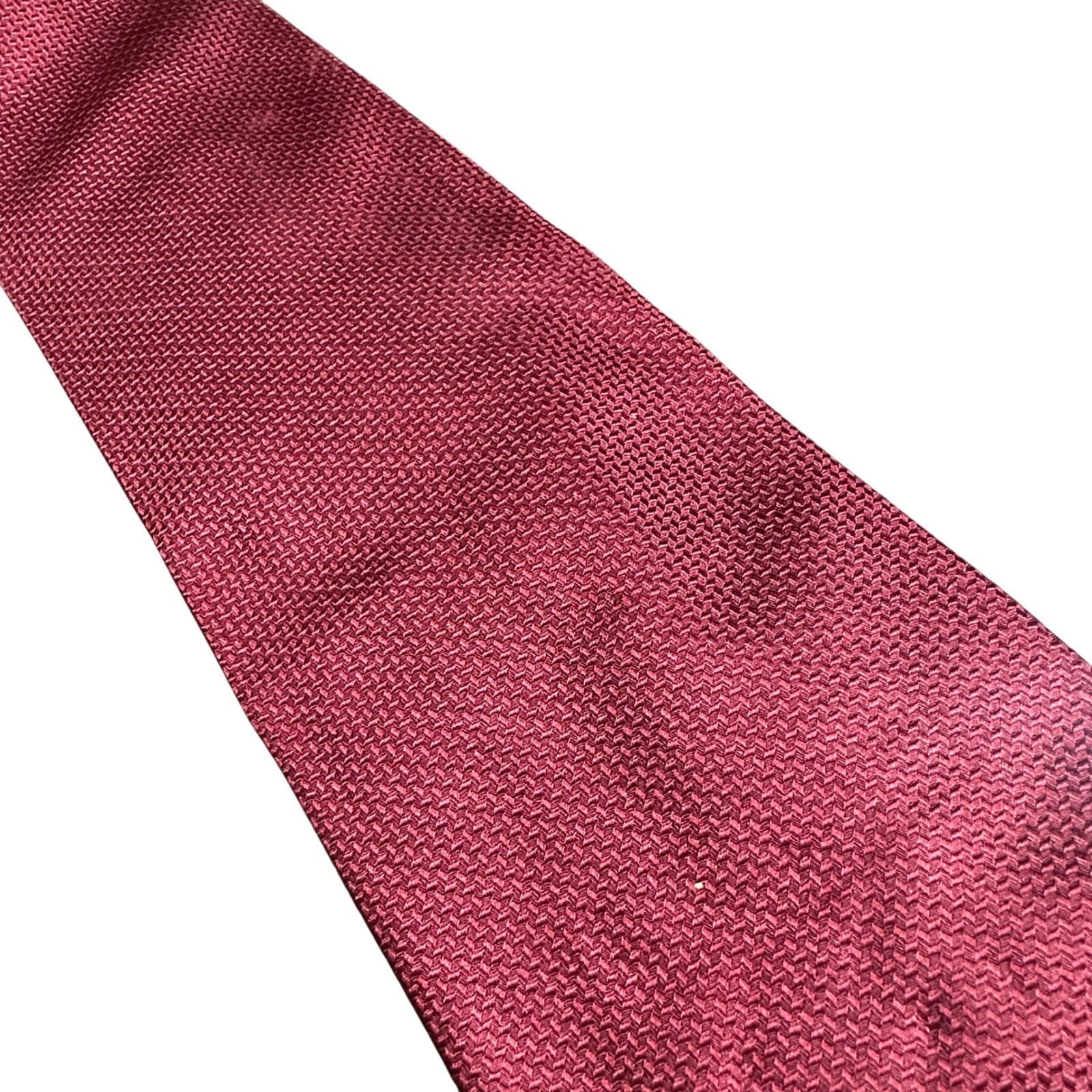 Van Heusen Necktie Mens 58" Burgundy Textured 100% Silk Handmade Tie - Thumbnail 5