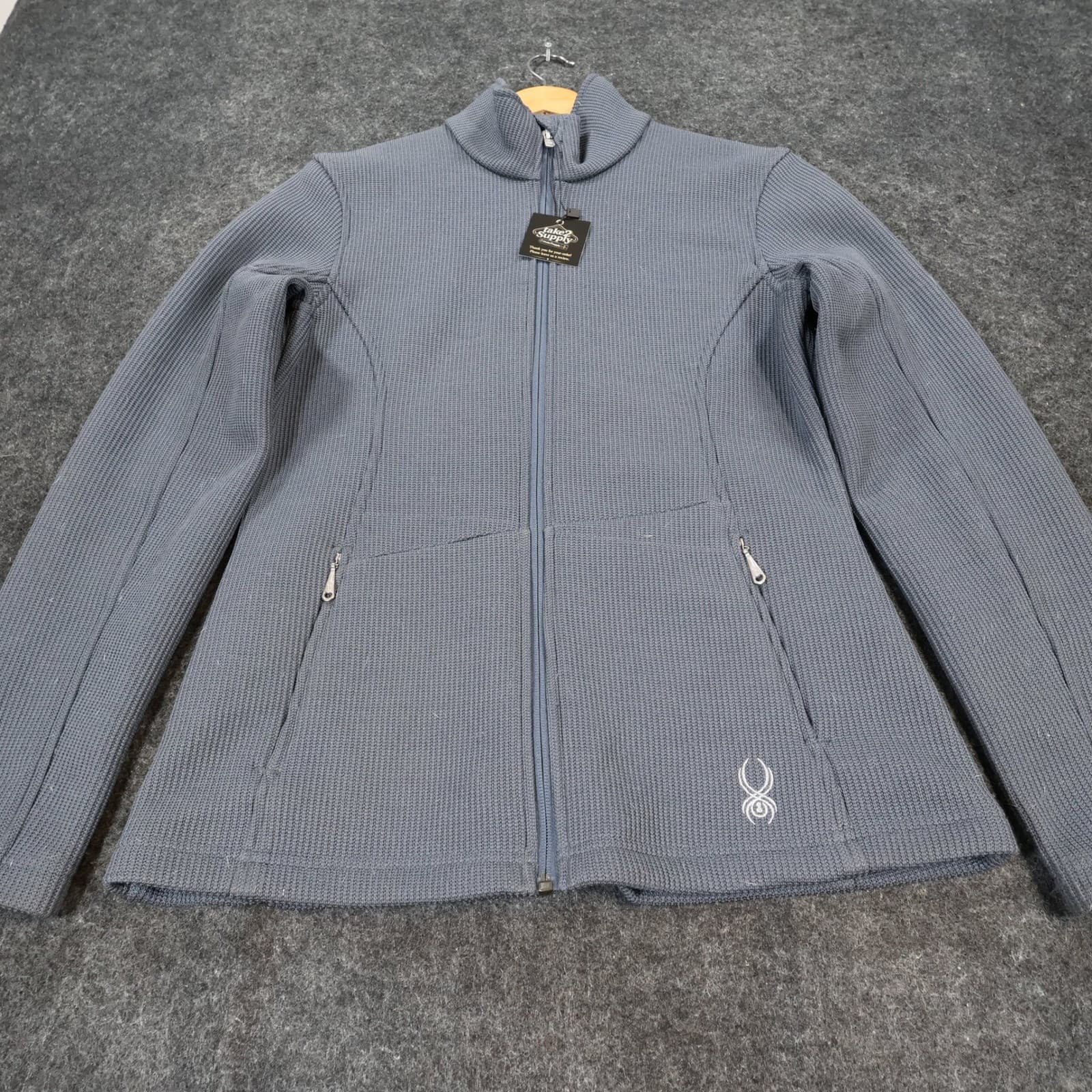 Spyder Core Sweater Ladies Large Blue Excellent Full Zip Waffle Knit - Thumbnail 9