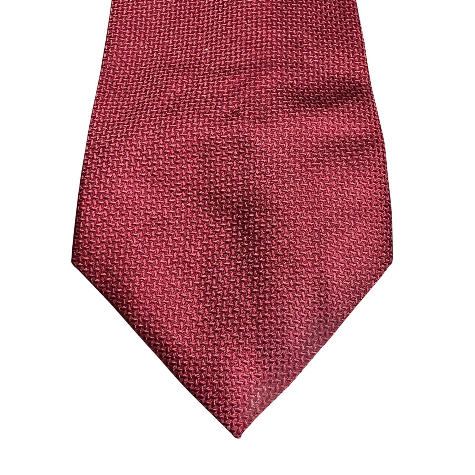 Van Heusen Necktie Mens 58" Burgundy Textured 100% Silk Handmade Tie - Thumbnail 3