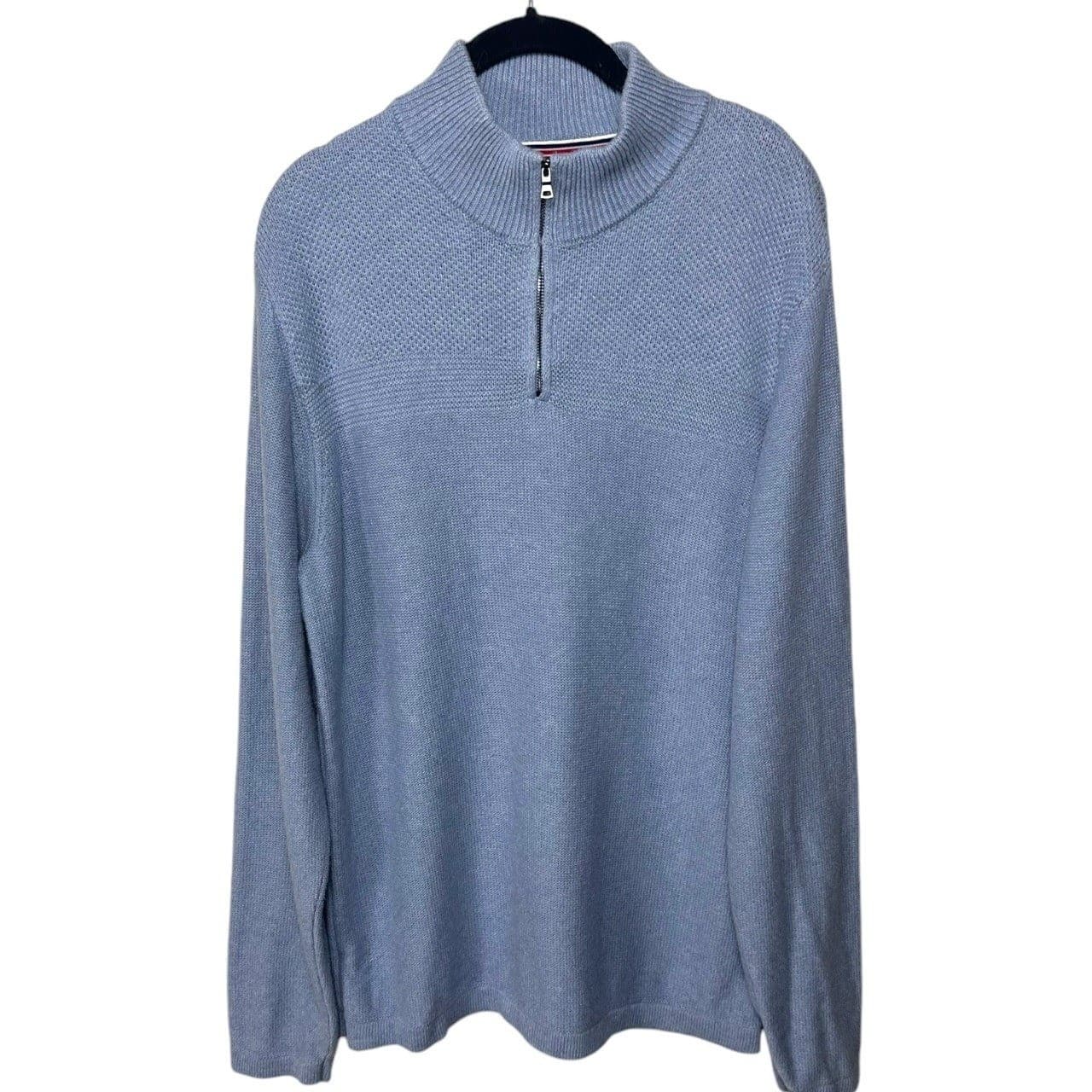 Flag & Anthem Men's Light Blue Waffle Knit Quarter Zip Pullover Sweater Size M - Thumbnail 3