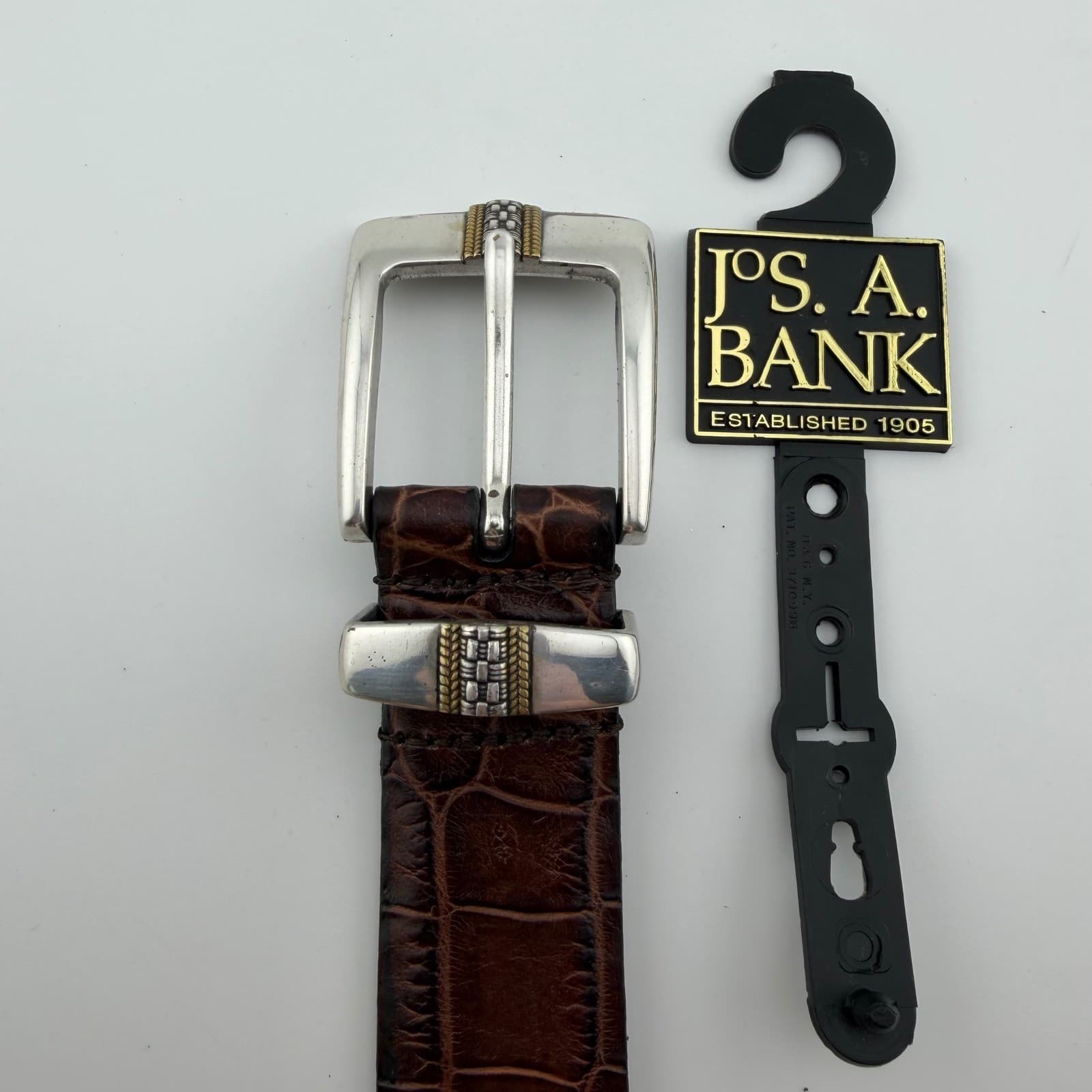 Jos. A. Bank Belt Mens 44 Brown Italian Calfskin Western Crocodile Embossed 51in - Thumbnail 4