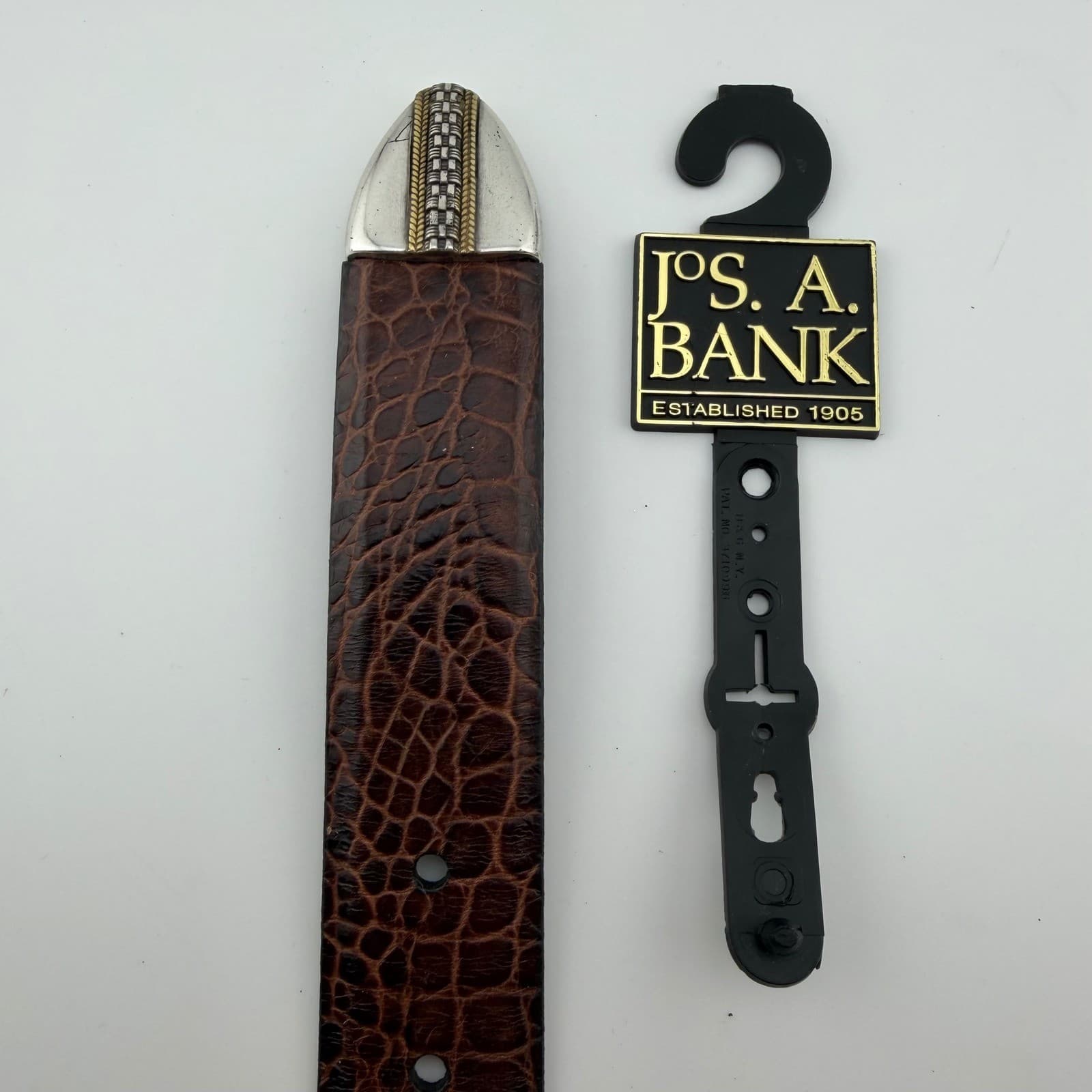 Jos. A. Bank Belt Mens 44 Brown Italian Calfskin Western Crocodile Embossed 51in - Thumbnail 5