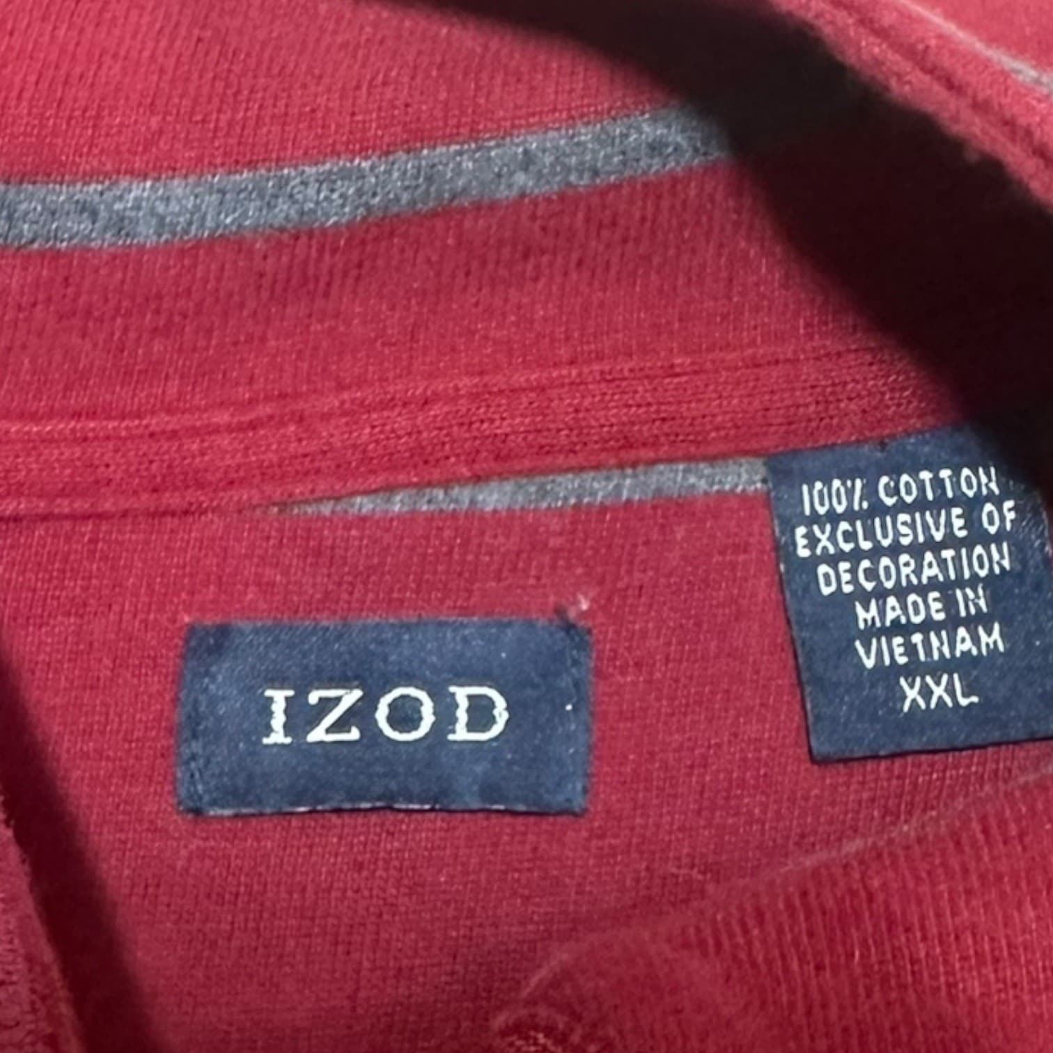 IZOD Pullover Mens XXL Red Excellent Striped Quarter Zip - Thumbnail 4