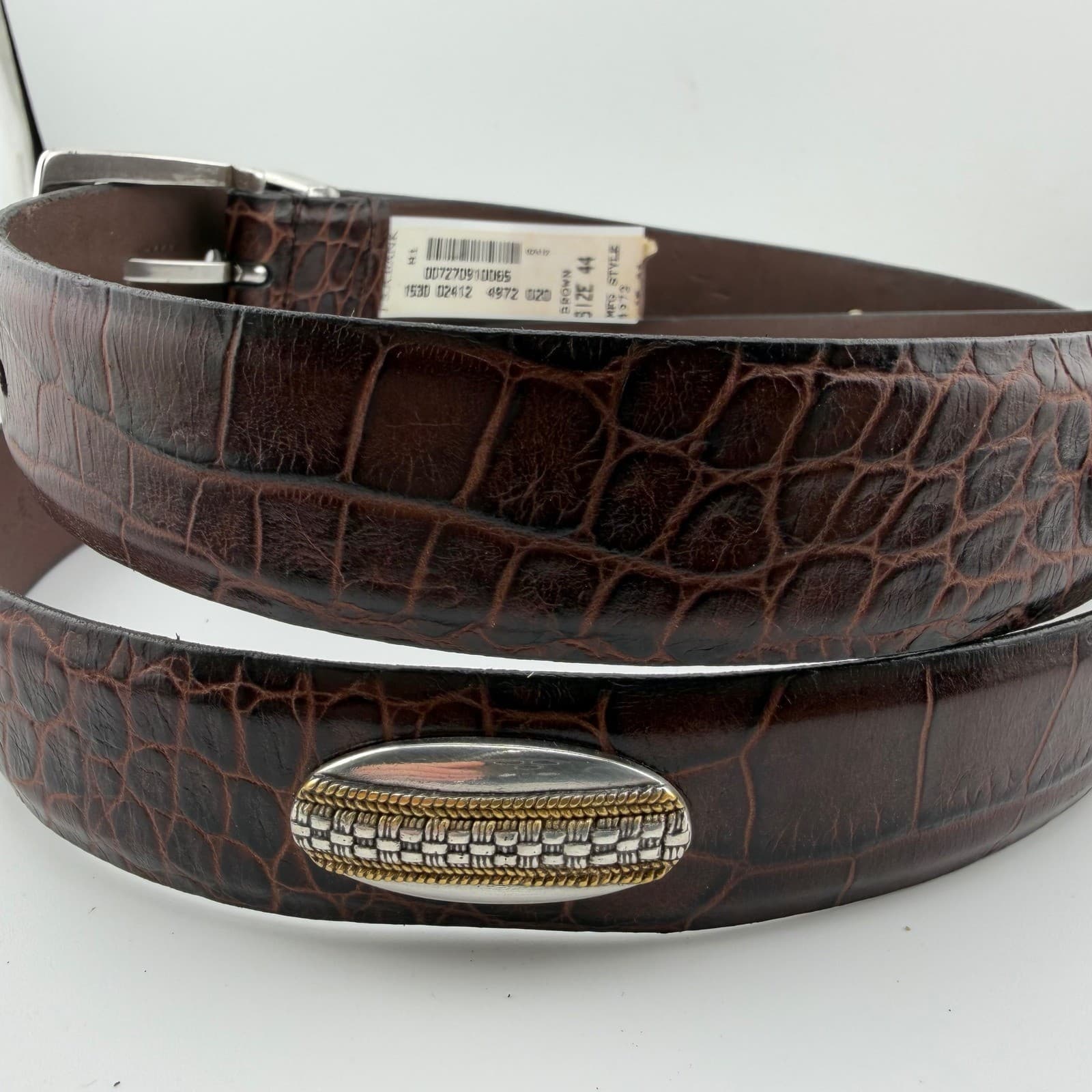 Jos. A. Bank Belt Mens 44 Brown Italian Calfskin Western Crocodile Embossed 51in - Thumbnail 2