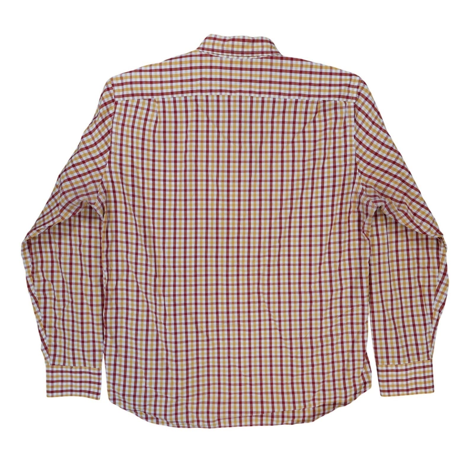 J.Crew Button Down Mens Large Red Yellow Excellent Plaid Gingham Long Sleeve - Thumbnail 2
