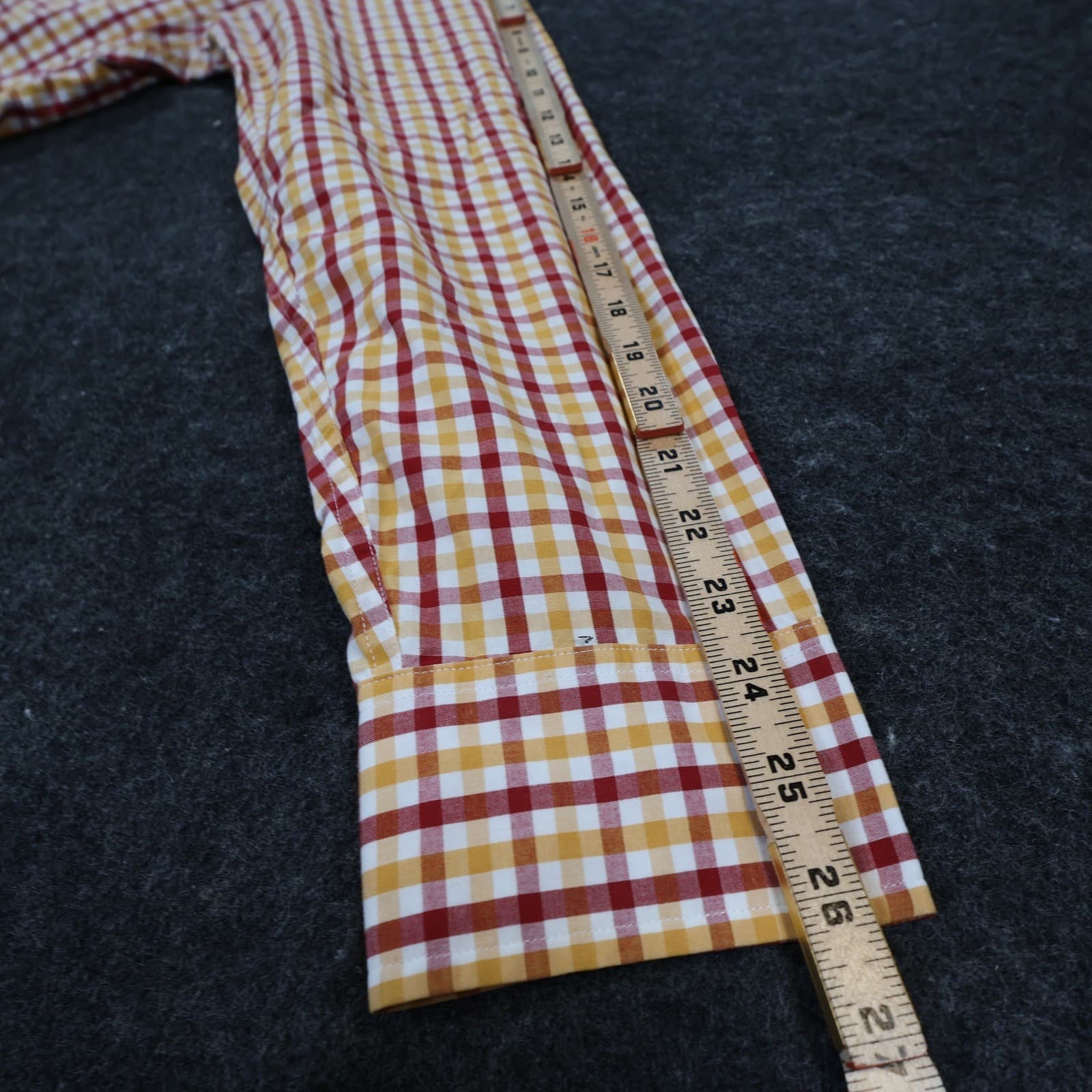 J.Crew Button Down Mens Large Red Yellow Excellent Plaid Gingham Long Sleeve - Thumbnail 4