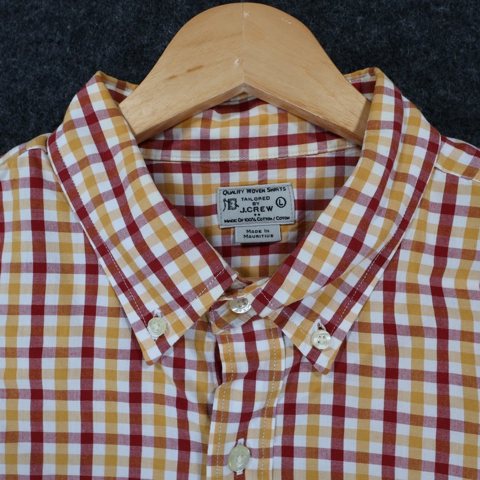 J.Crew Button Down Mens Large Red Yellow Excellent Plaid Gingham Long Sleeve - Thumbnail 9
