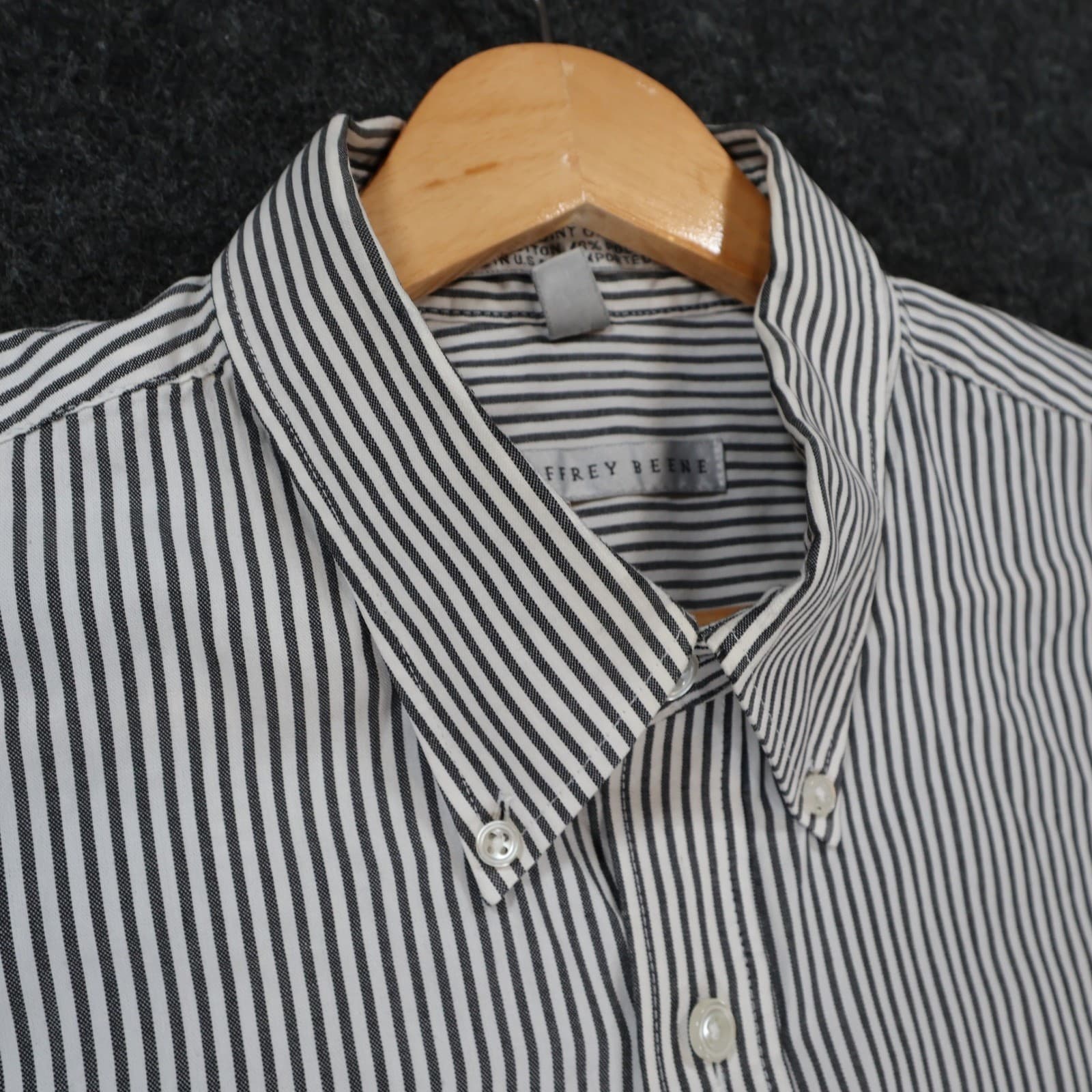Geoffrey Beene Button Down Mens 16.5 34/35 Black White Excellent Pinpoint Oxford - Thumbnail 8