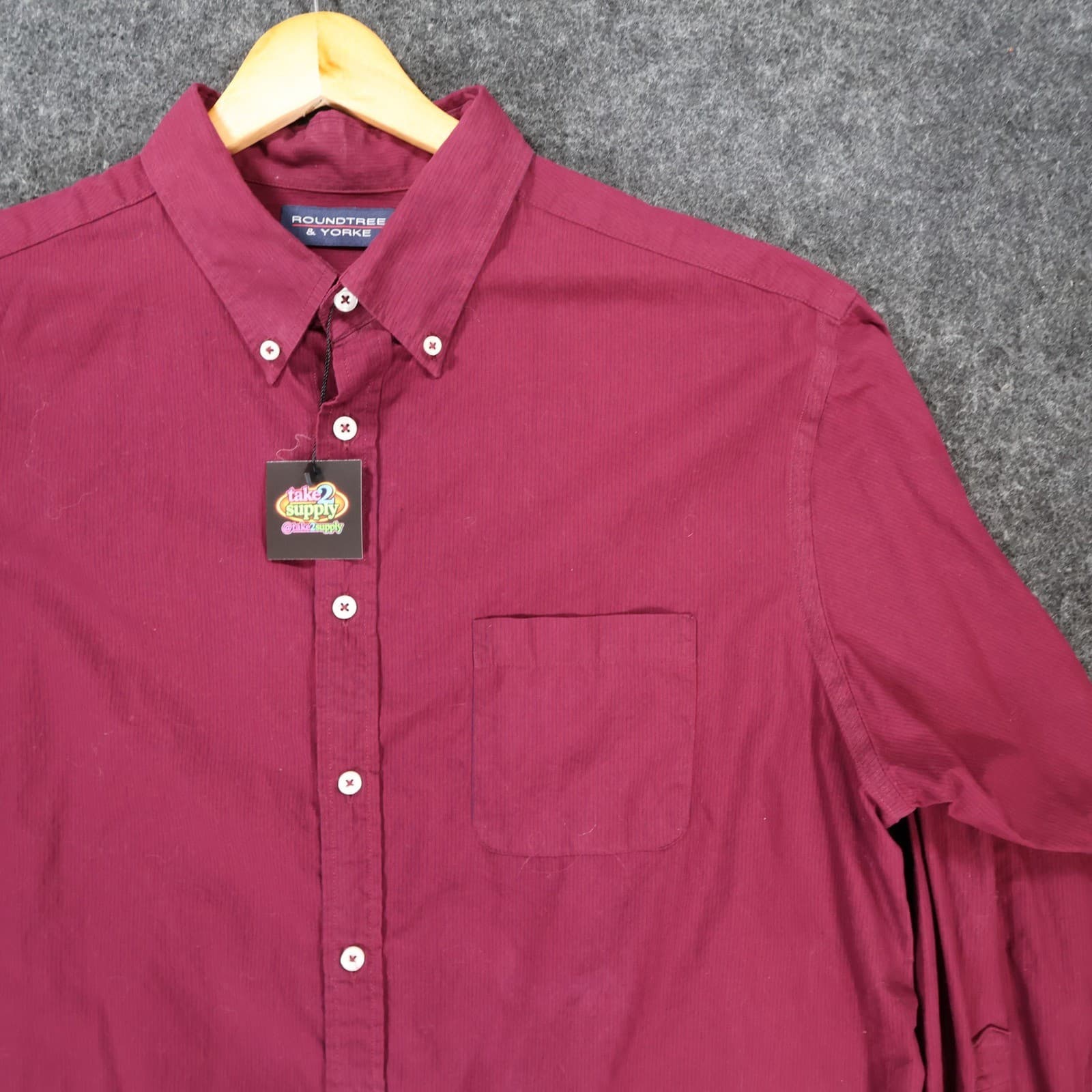 Roundtree Yorke Button Down Mens XL Maroon Excellent Micro Stripe - Thumbnail 10