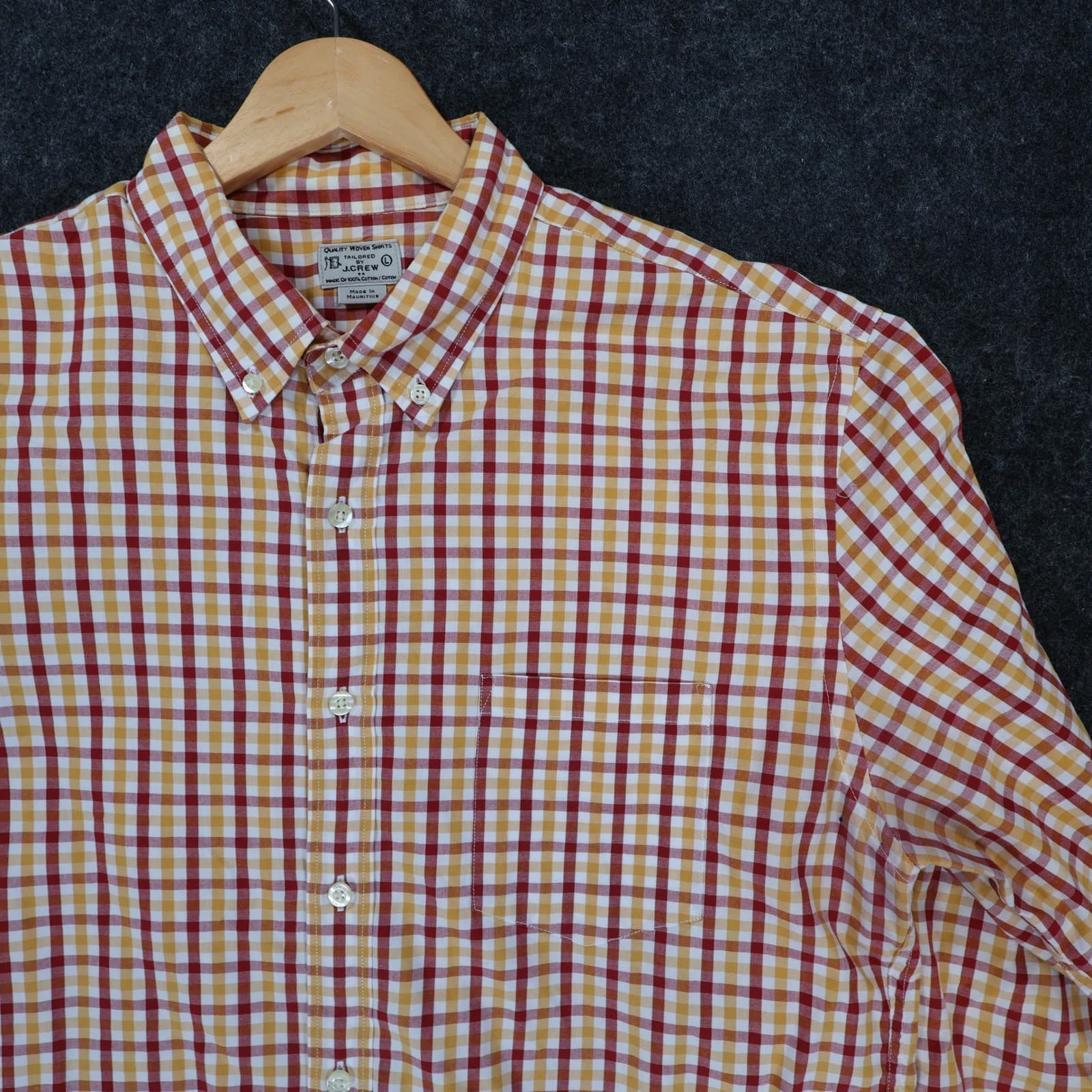J.Crew Button Down Mens Large Red Yellow Excellent Plaid Gingham Long Sleeve - Thumbnail 10