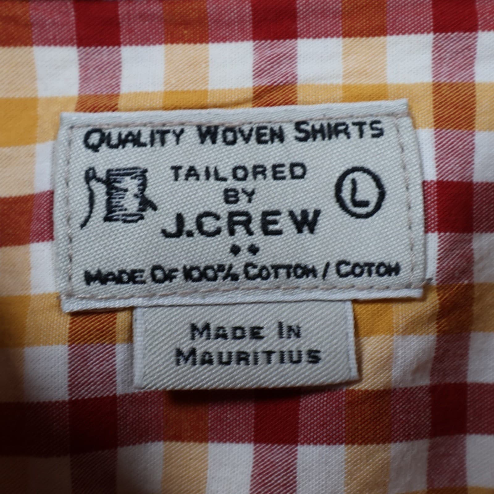 J.Crew Button Down Mens Large Red Yellow Excellent Plaid Gingham Long Sleeve - Thumbnail 7
