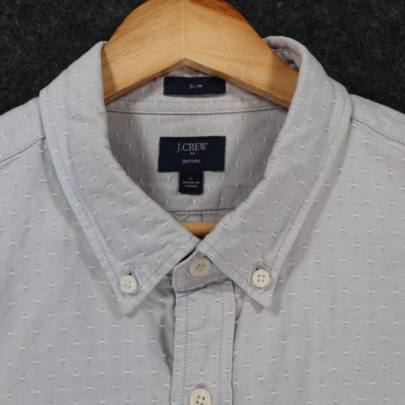 J.Crew Oxford Mens Large Gray Excellent Slim Fit Dobby Dot Button Down Shirt - Thumbnail 9