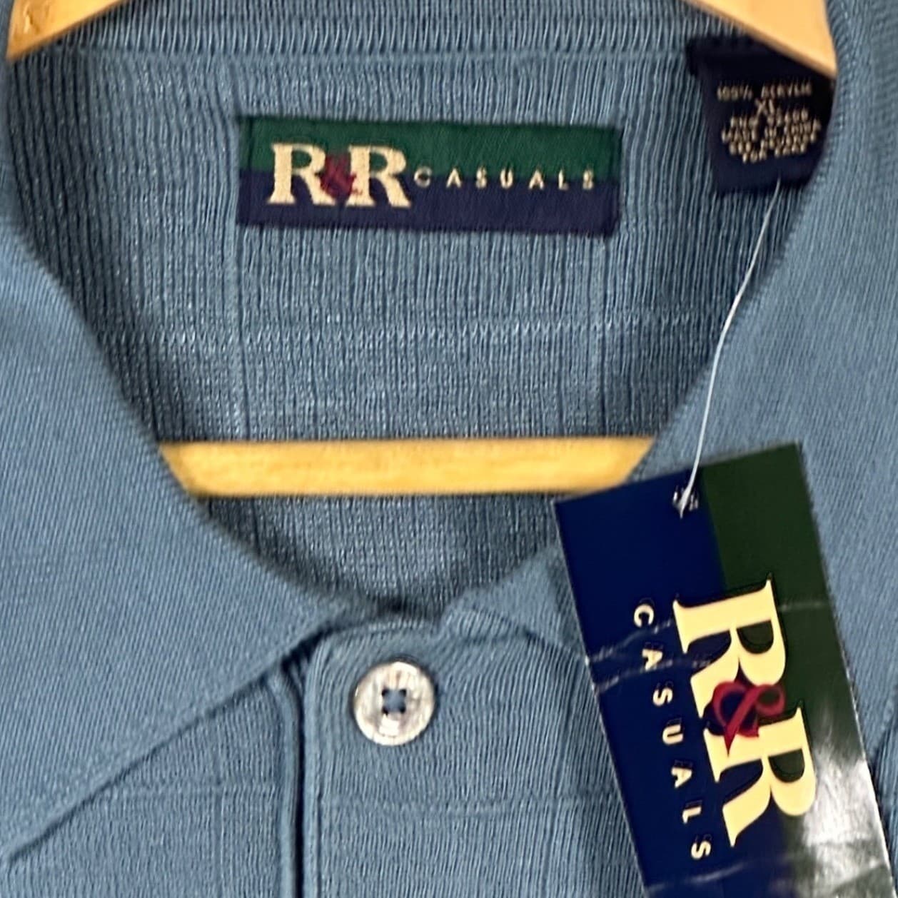 RR Casuals Men's XL Blue Plaid Knit Polo Shirt Short Sleeve - Thumbnail 7