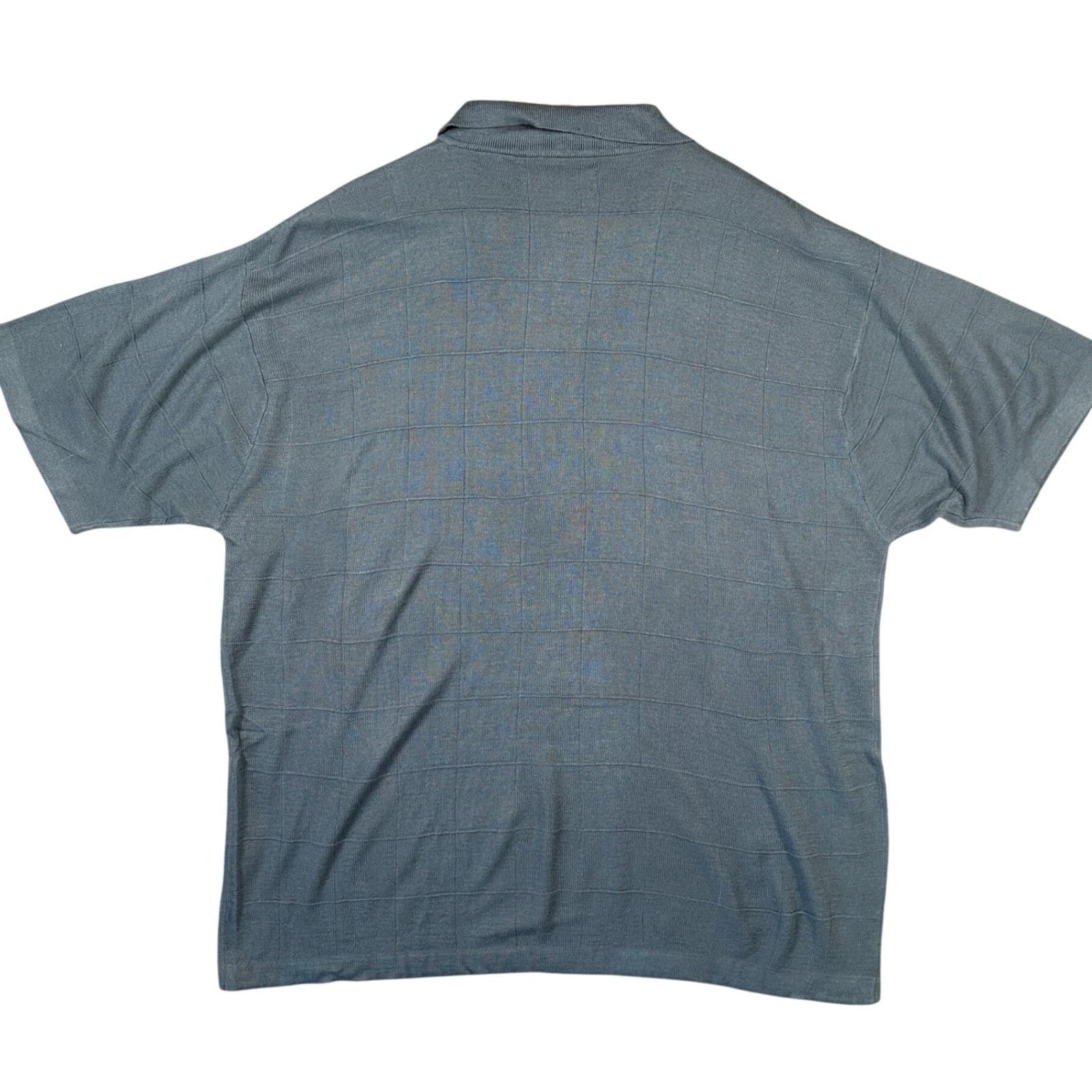 RR Casuals Men's XL Blue Plaid Knit Polo Shirt Short Sleeve - Thumbnail 2