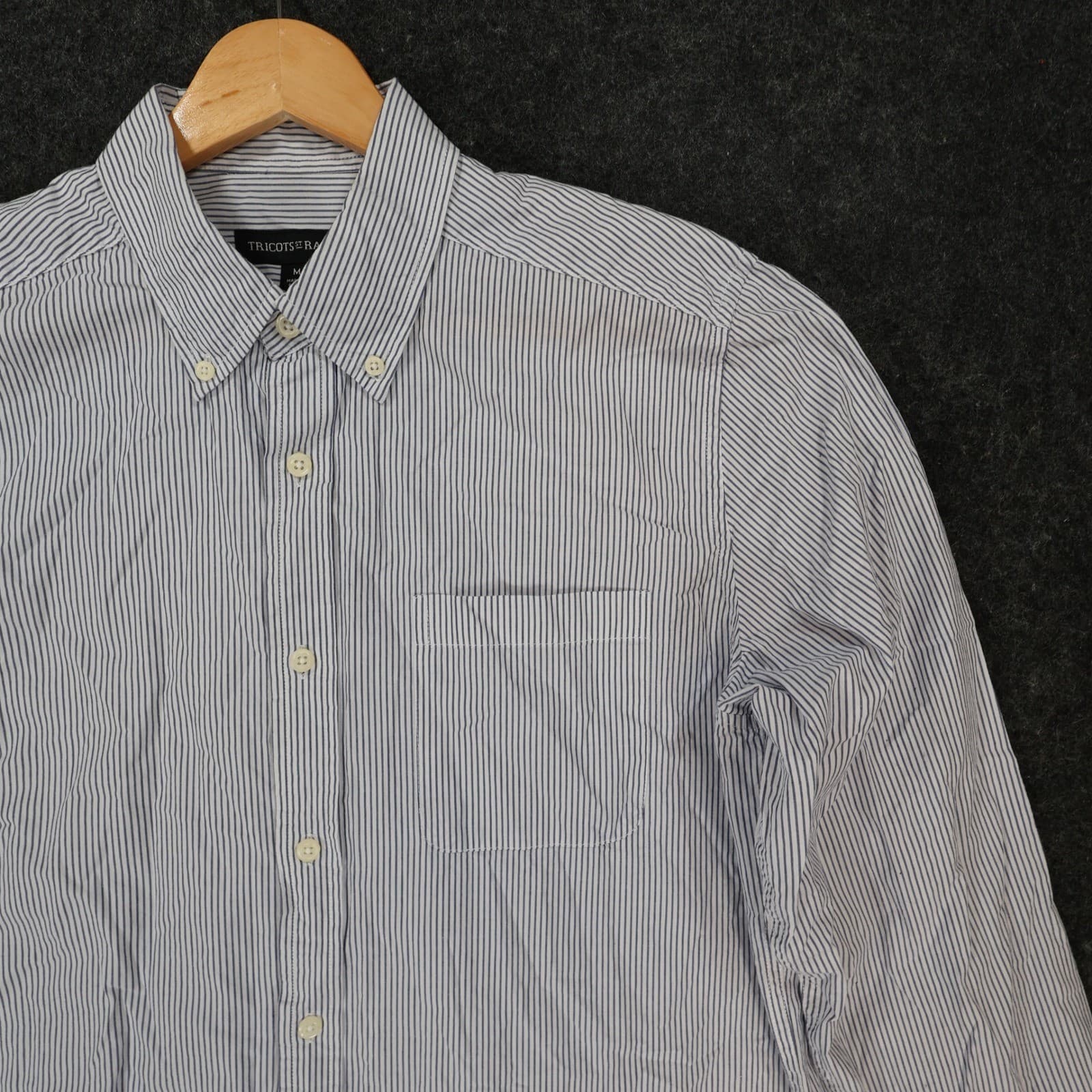 Tricots St Raphael Button Down Mens M Blue Excellent Striped Cotton Long Sleeve - Thumbnail 10