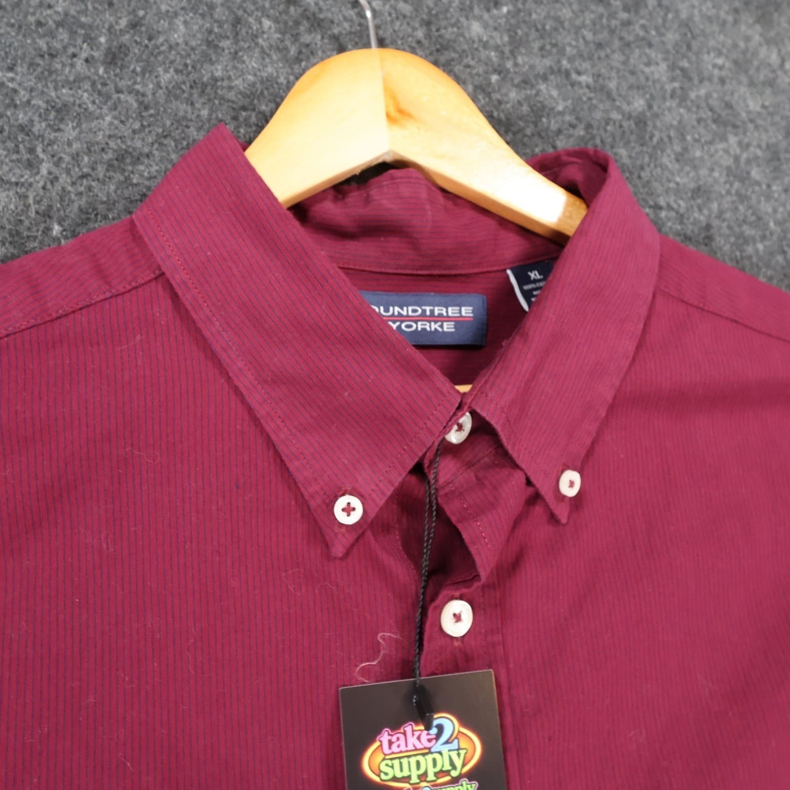 Roundtree Yorke Button Down Mens XL Maroon Excellent Micro Stripe - Thumbnail 9