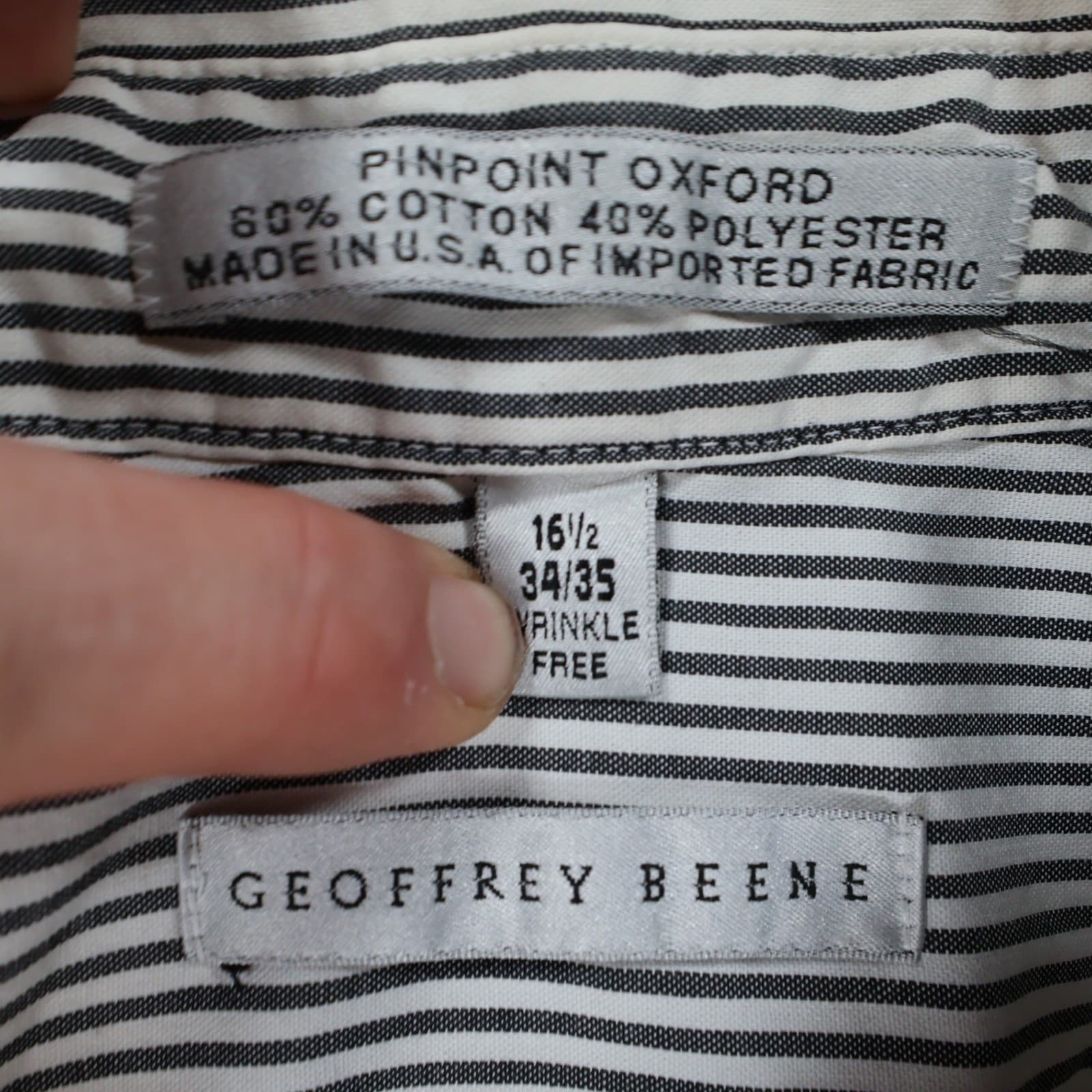 Geoffrey Beene Button Down Mens 16.5 34/35 Black White Excellent Pinpoint Oxford - Thumbnail 7