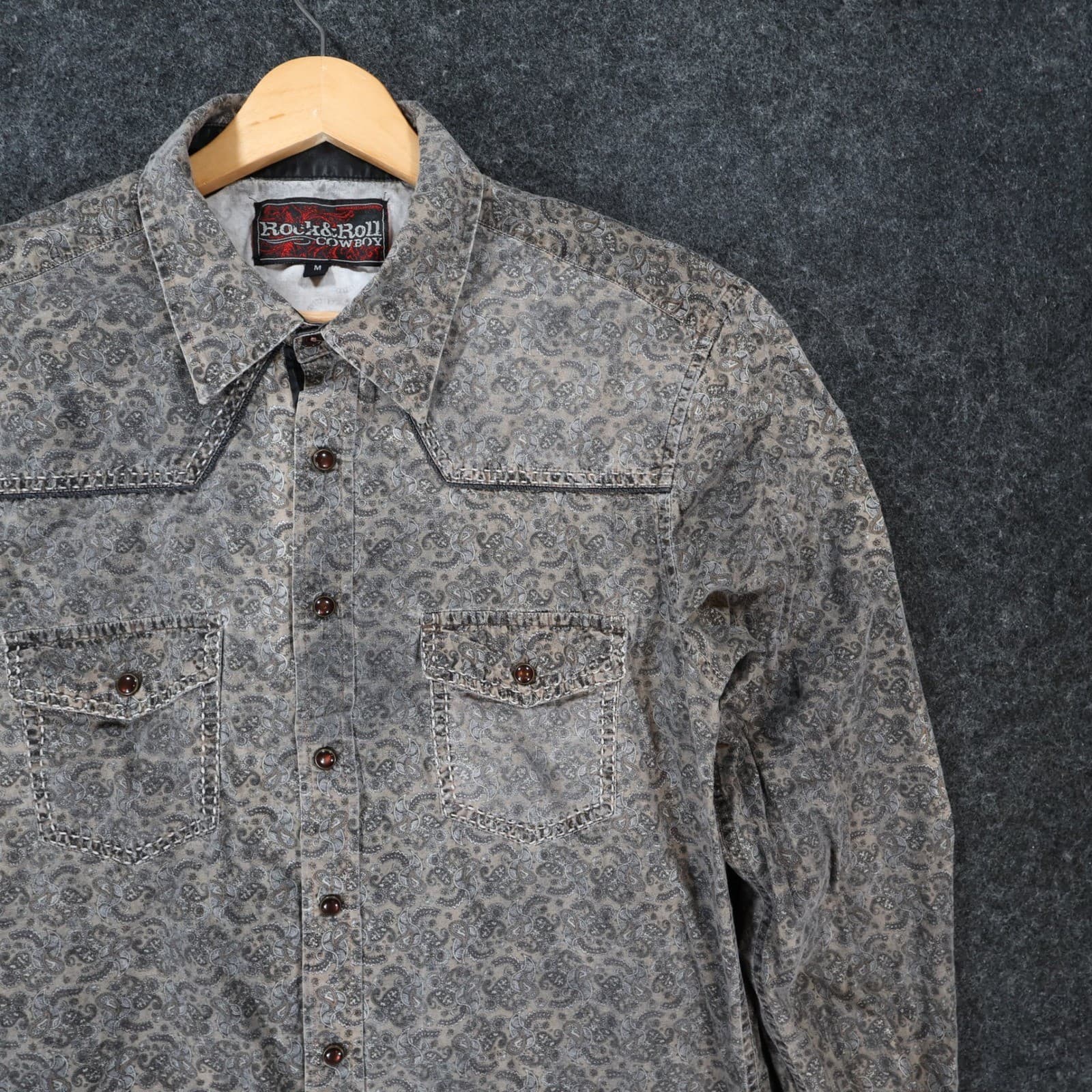 Rock & Roll Cowboy Button Up Mens M Grey Excellent Paisley Western Shirt - Thumbnail 11