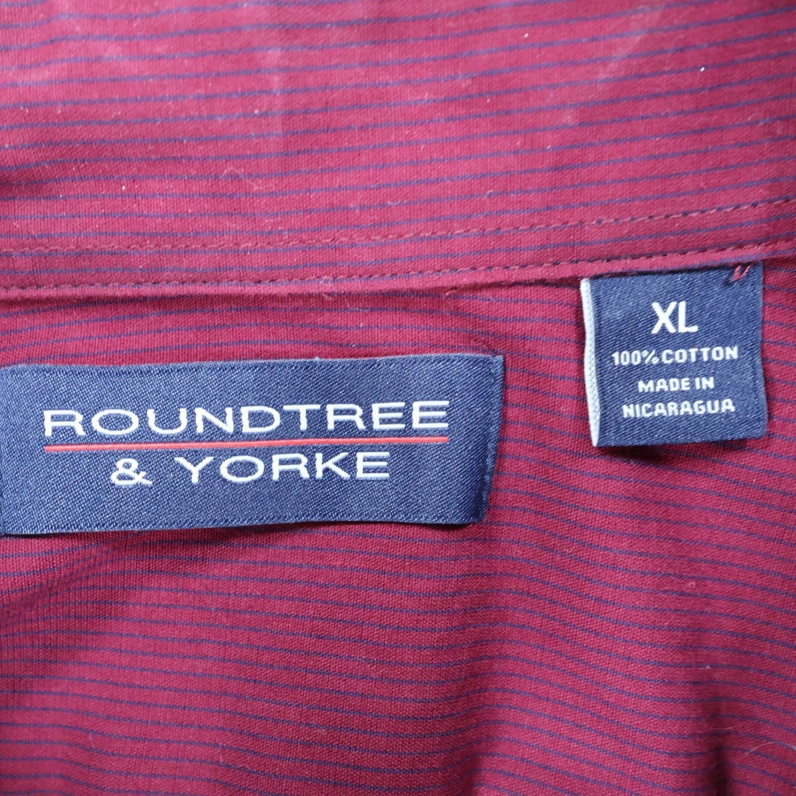Roundtree Yorke Button Down Mens XL Maroon Excellent Micro Stripe - Thumbnail 7