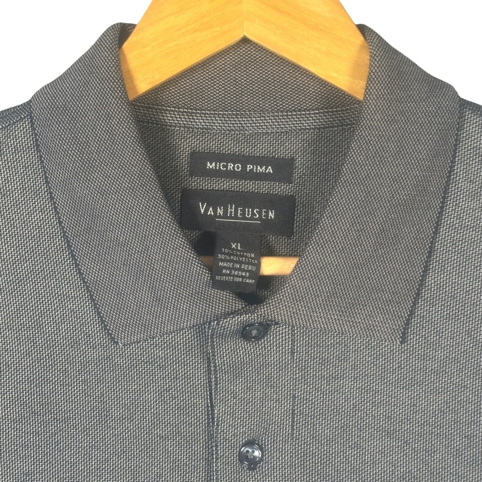Van Heusen Men Micro Pima Short Sleeve Polo Shirt Gray XL - Thumbnail 5