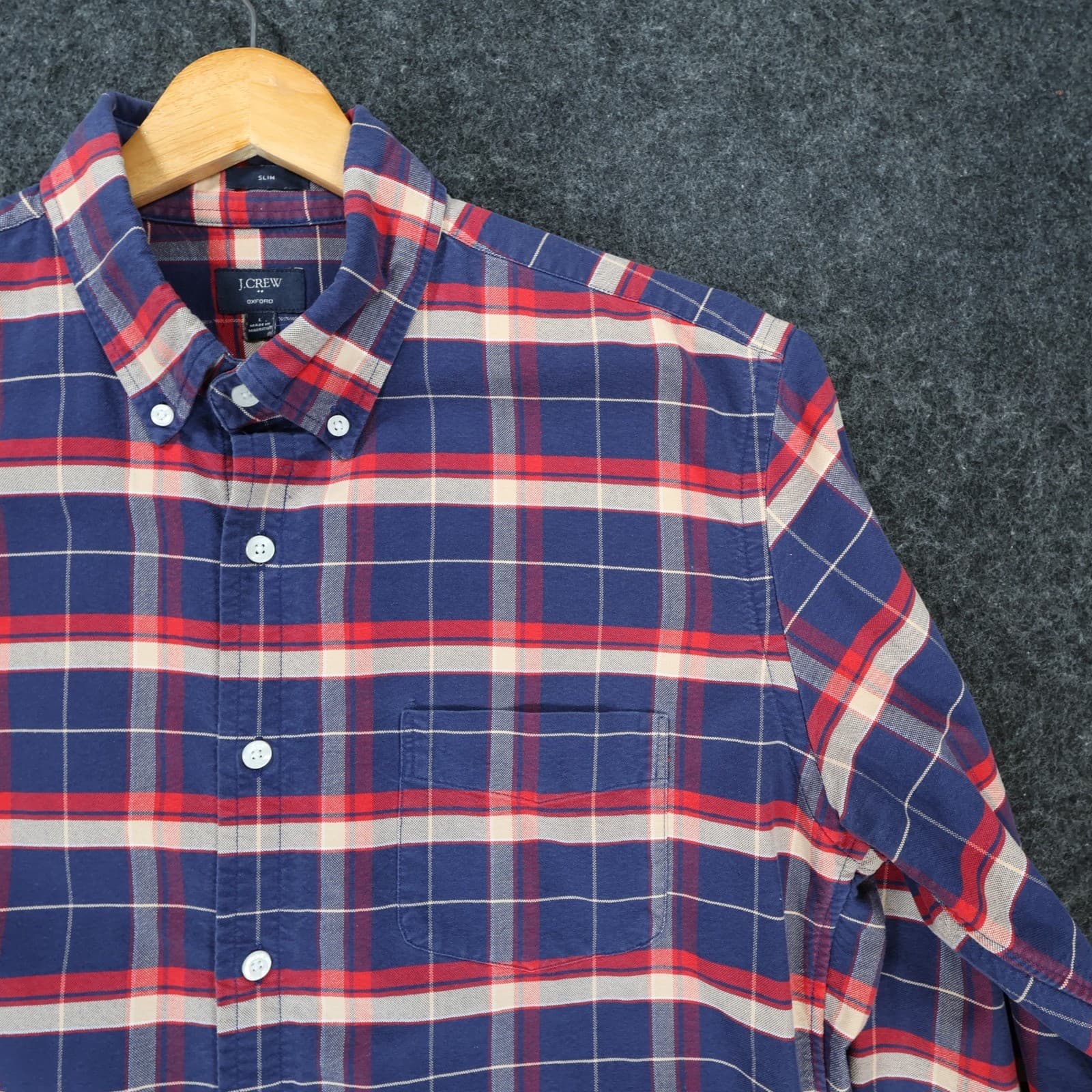 J.Crew Oxford Mens L Blue Excellent Plaid Button Down Shirt C4283 - Thumbnail 10